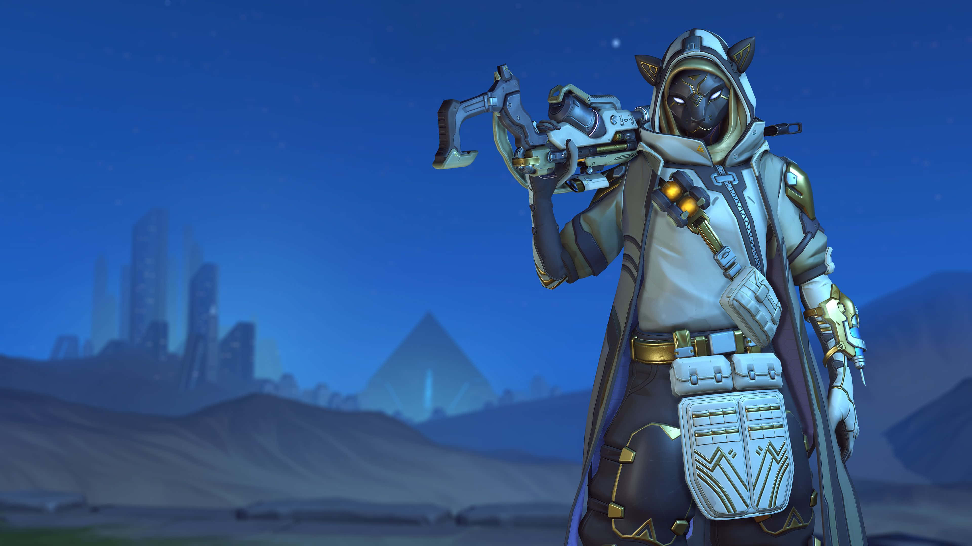 Overwatch Ana, futuristic armor, glowing weapon, 4K Desktop Wallpaper