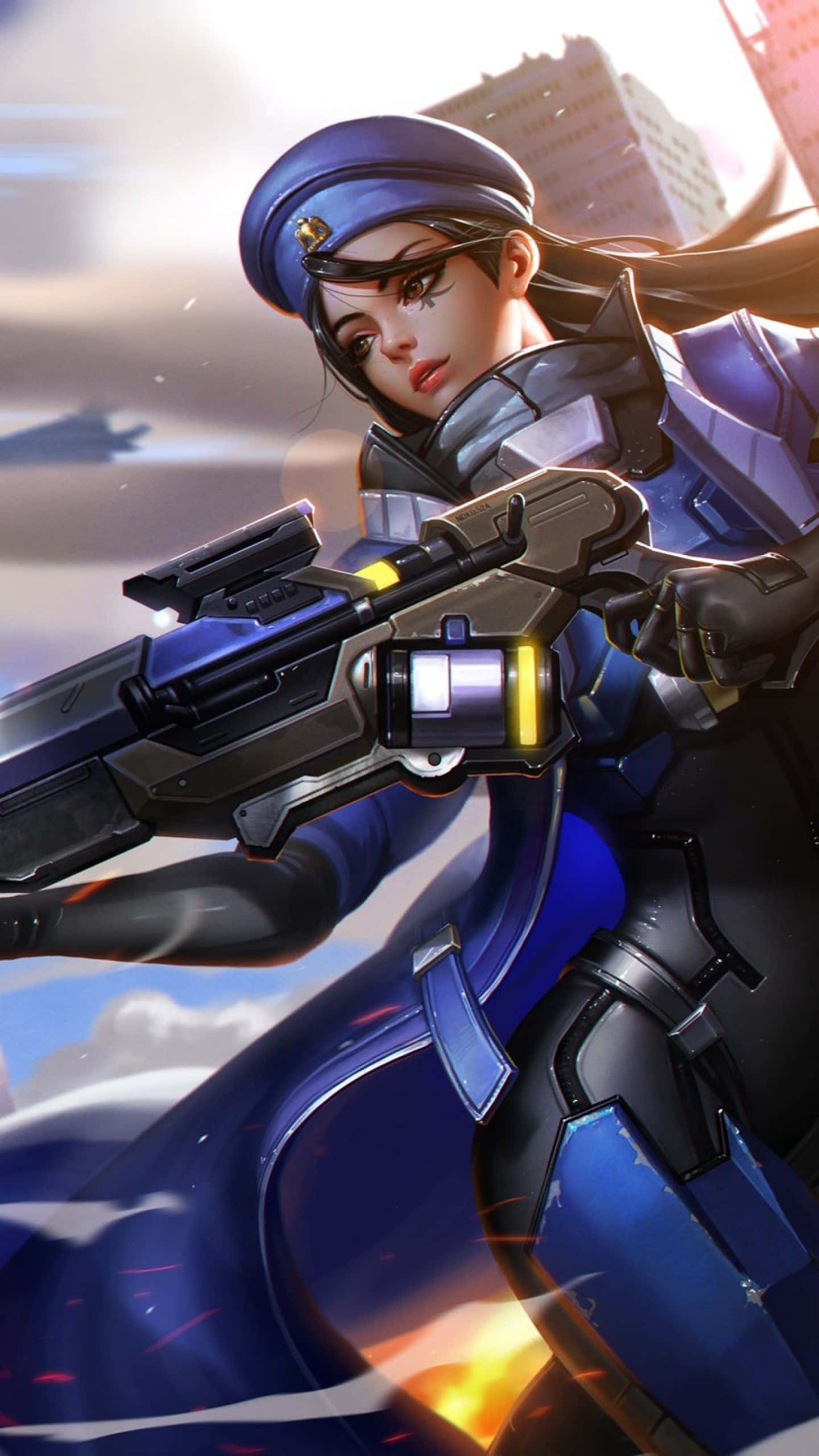 Overwatch Ana, blue armor, futuristic rifle, 2K Phone Wallpaper
