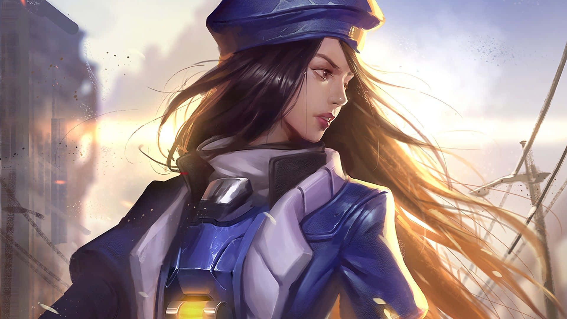 Overwatch Ana, blue armor, cap, Full HD Desktop Wallpaper