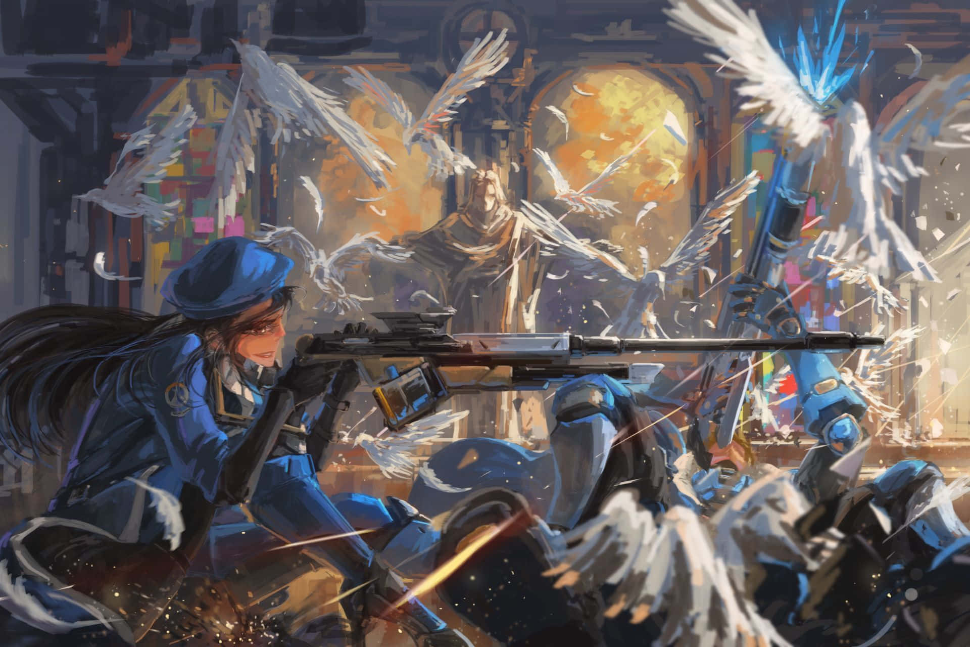 Overwatch, Ana, blue-clad soldier, Full HD Desktop Wallpaper