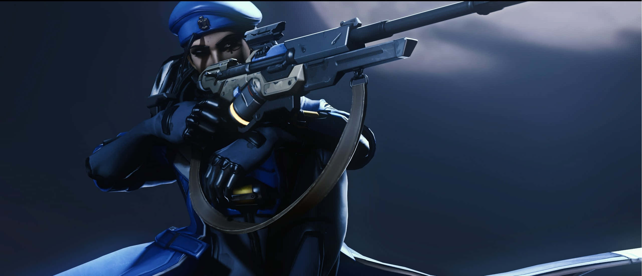 Overwatch Ana, blue uniform, sniper rifle, 2K Desktop Wallpaper