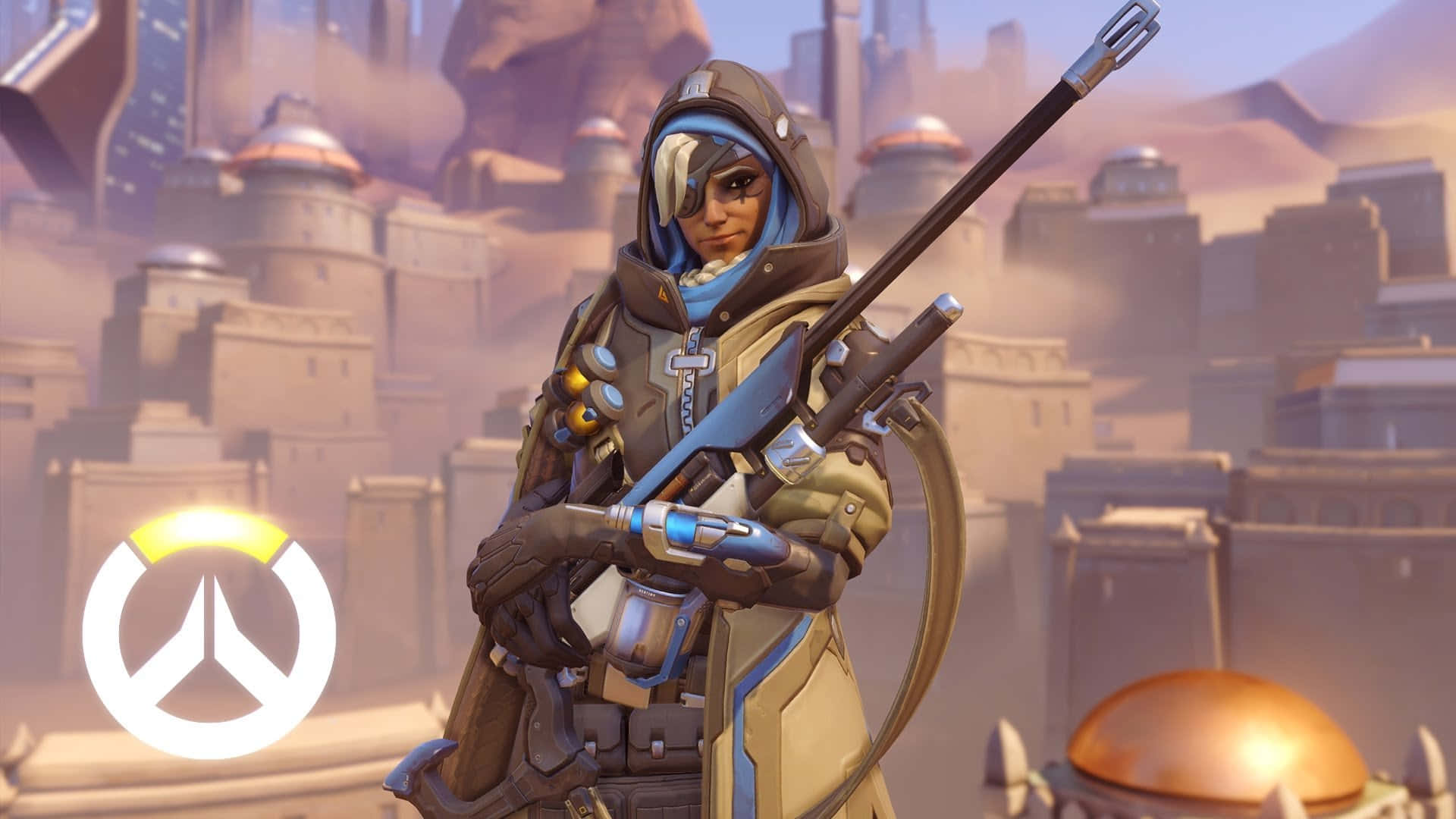Overwatch Ana, sniper rifle, desert armor, Full HD Desktop Wallpaper