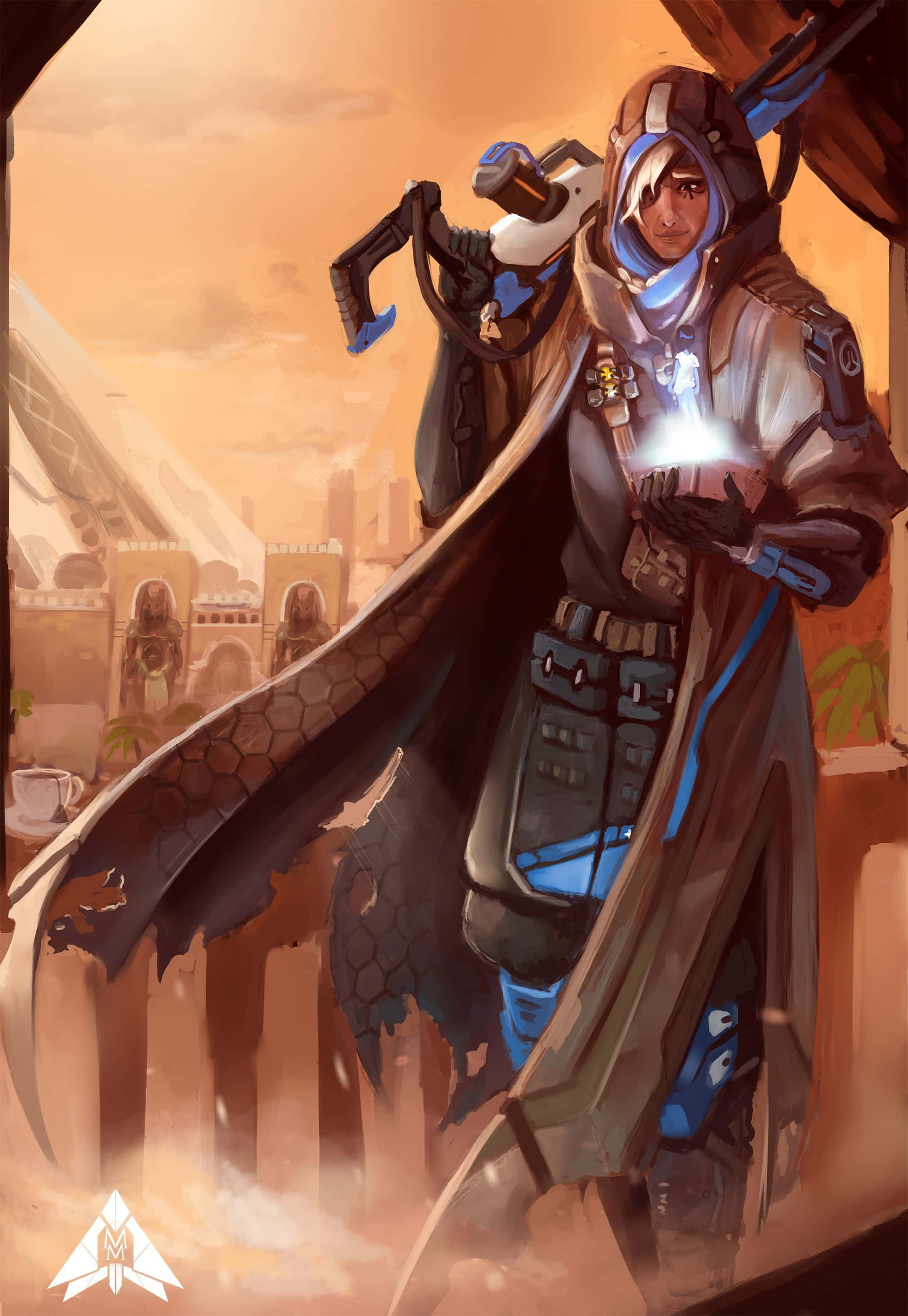 Overwatch Ana, hooded warrior, futuristic armor, 2K Phone Wallpaper