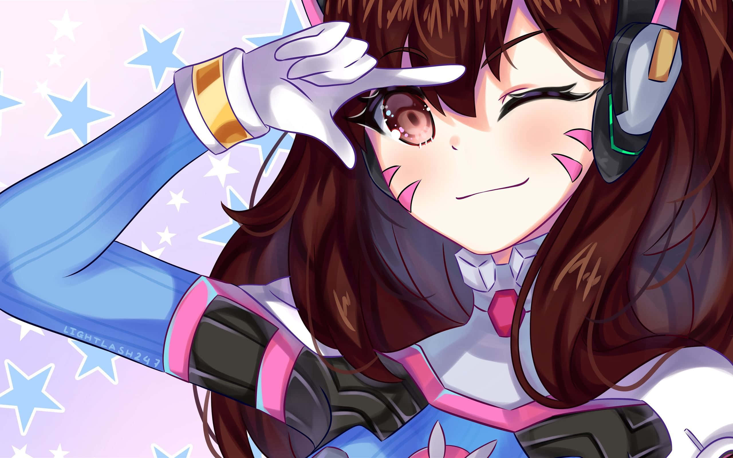 Overwatch D.va, anime girl, brown hair, 2K Desktop Wallpaper