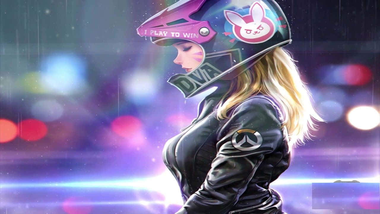 Overwatch D.va, pink and black racing helmet, bunny sticker, HD Desktop Wallpaper