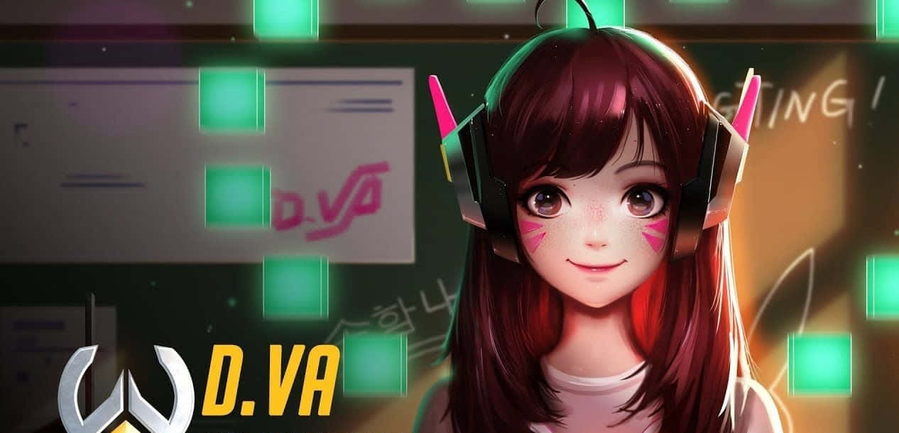Overwatch D.Va, red hair, pink headphones, SD Desktop Wallpaper