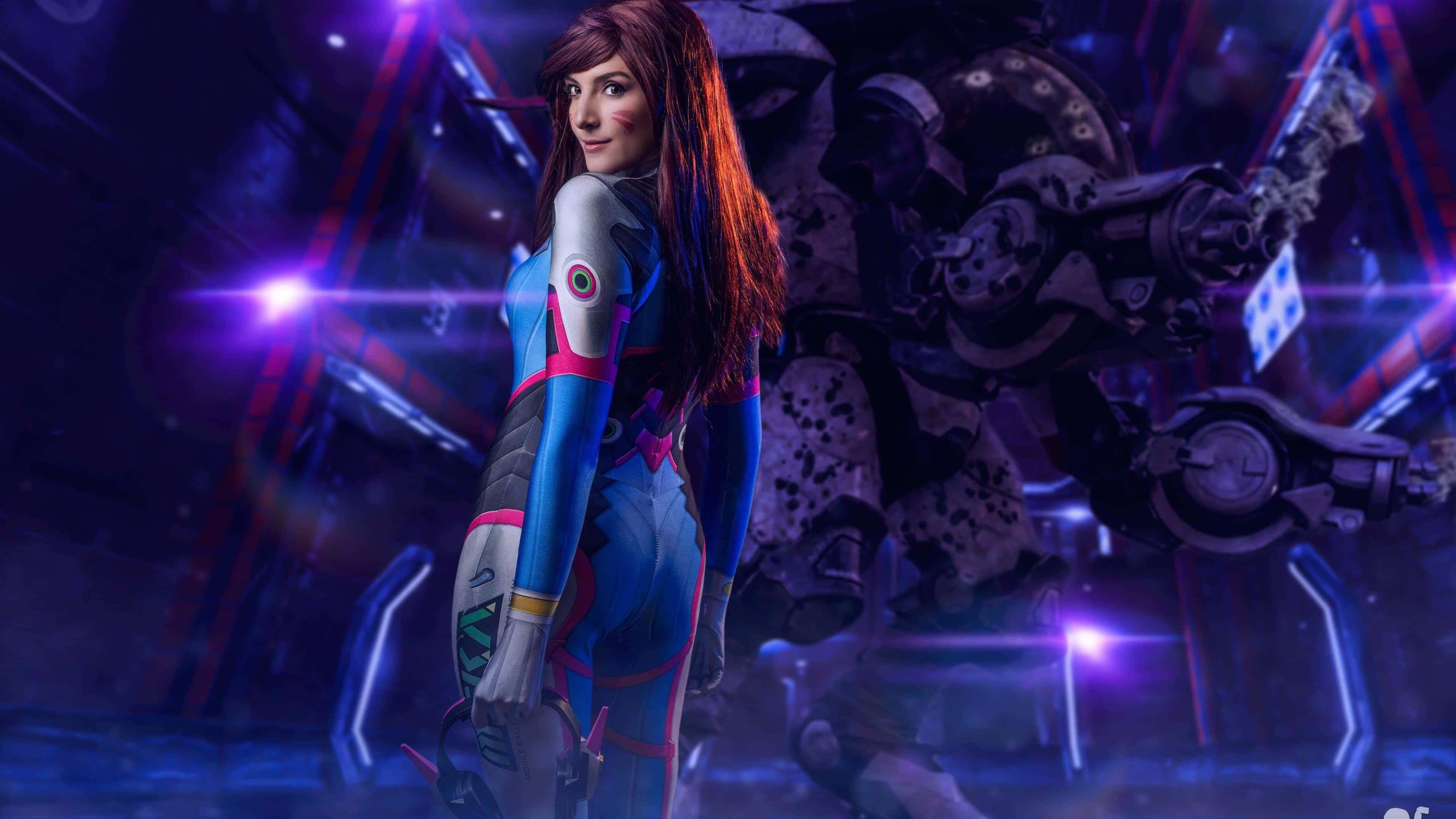 Overwatch D.Va, blue and pink futuristic suit, mechanical robot, 4K Desktop Wallpaper