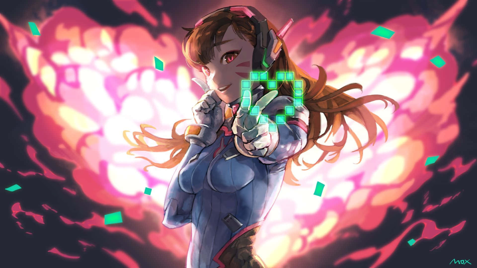 Overwatch D.va, brown hair, red eyes, Full HD Desktop Wallpaper