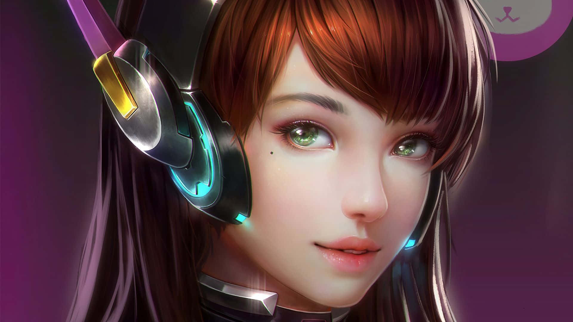 Overwatch D.va, green eyes, red hair, Full HD Desktop Wallpaper
