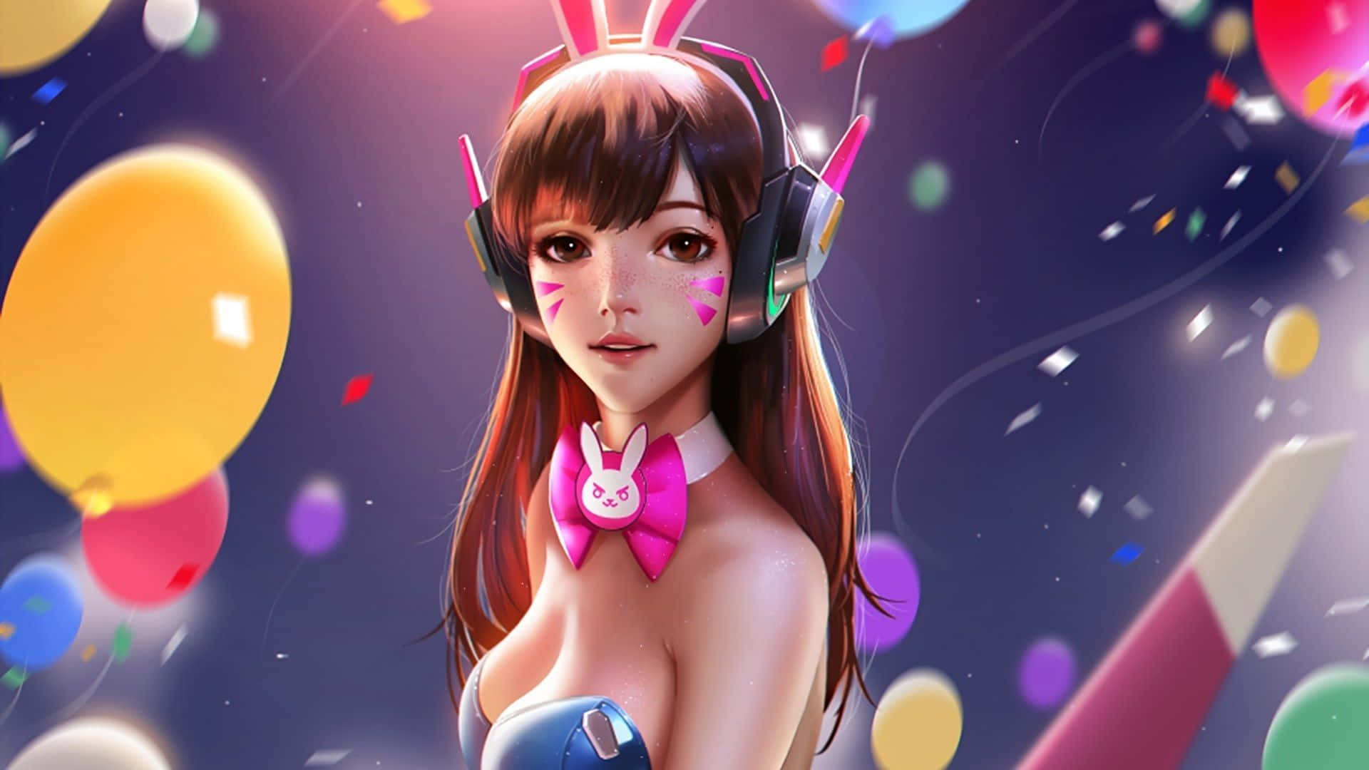 Overwatch D.va, bunny ears, headphones, Full HD Desktop Wallpaper