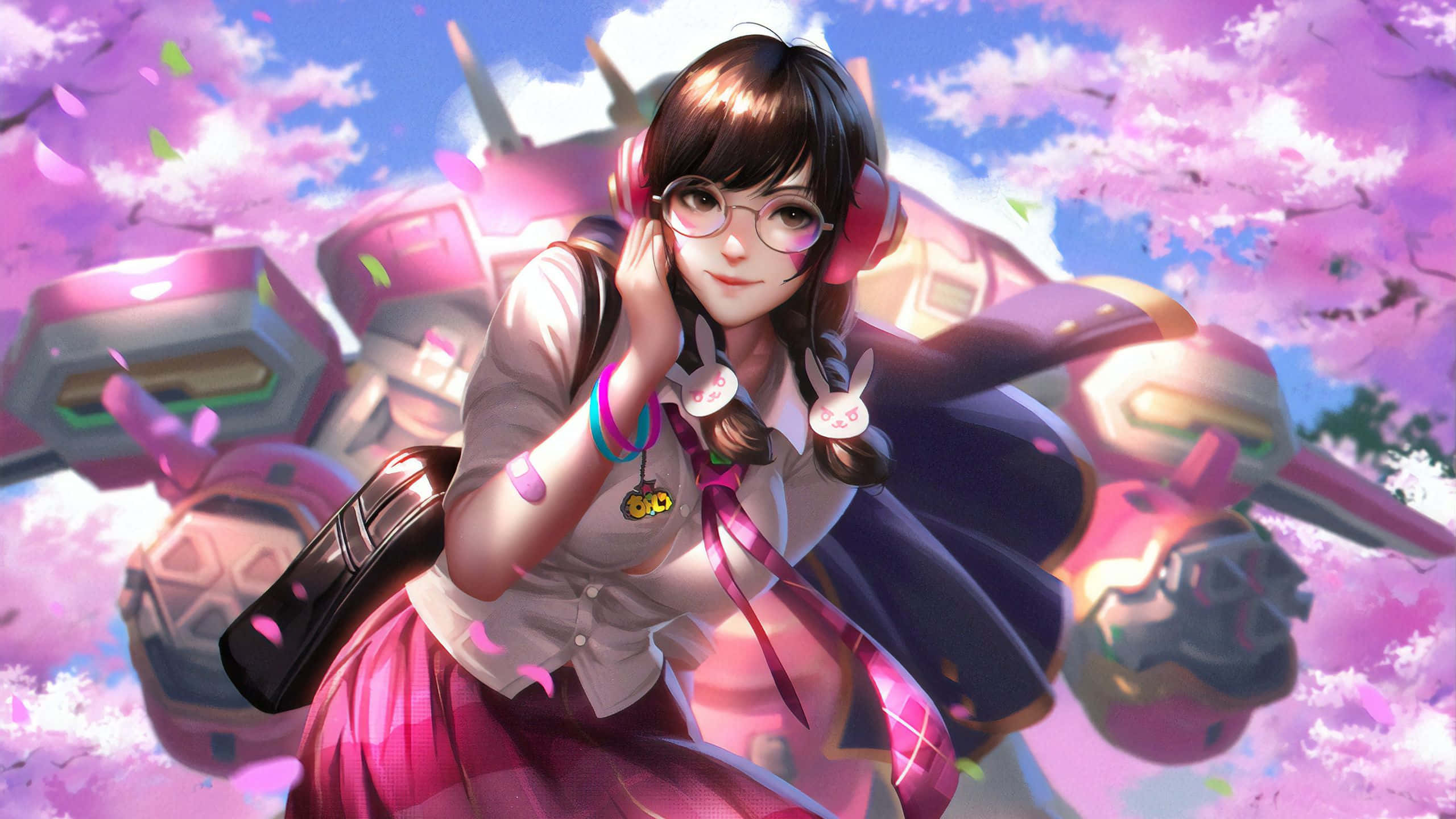 Overwatch D.va, anime girl, glasses, 2K Desktop Wallpaper