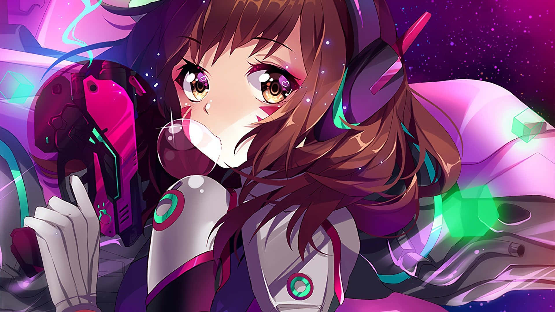 Overwatch D.va, anime girl, brown hair, Full HD Desktop Wallpaper