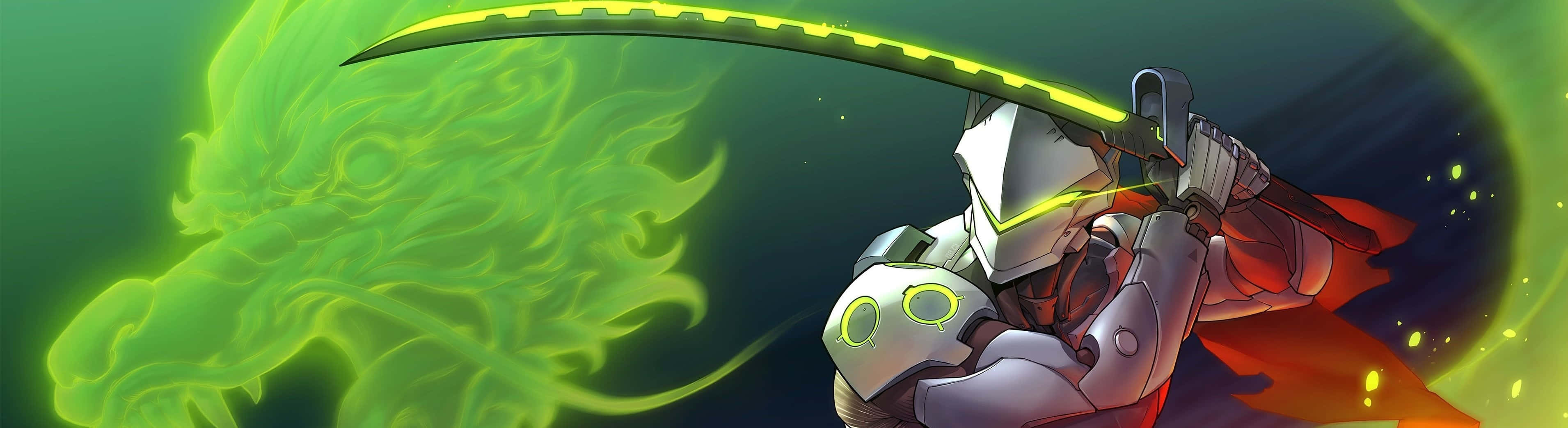 Overwatch Dual, futuristic armored warrior, glowing green sword, 2K Desktop Wallpaper
