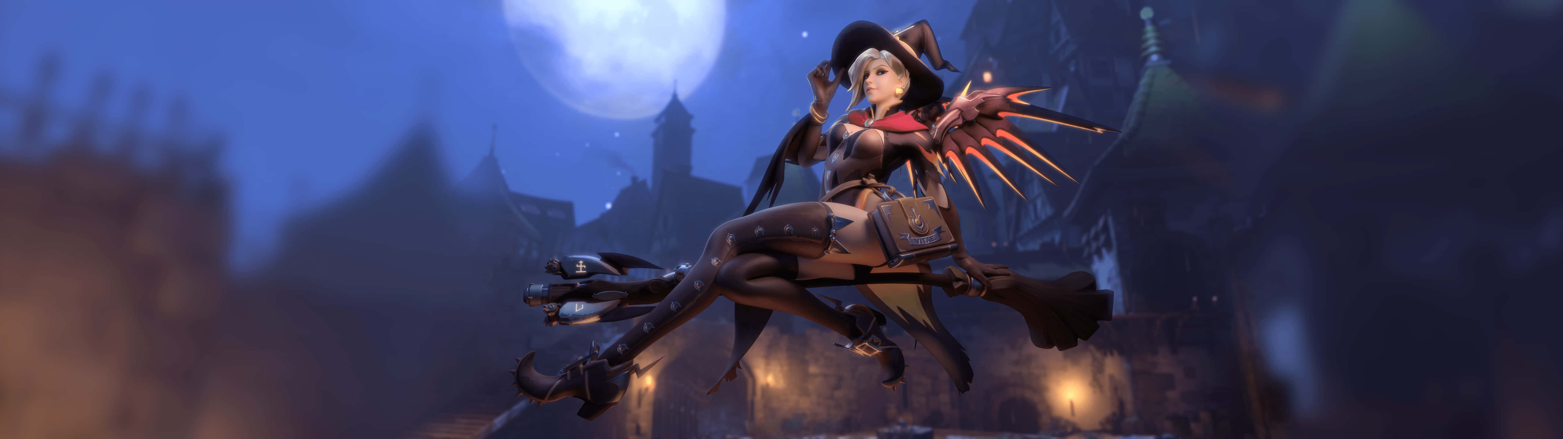 Overwatch Dual, witch, glowing red wings, 5K Desktop Wallpaper
