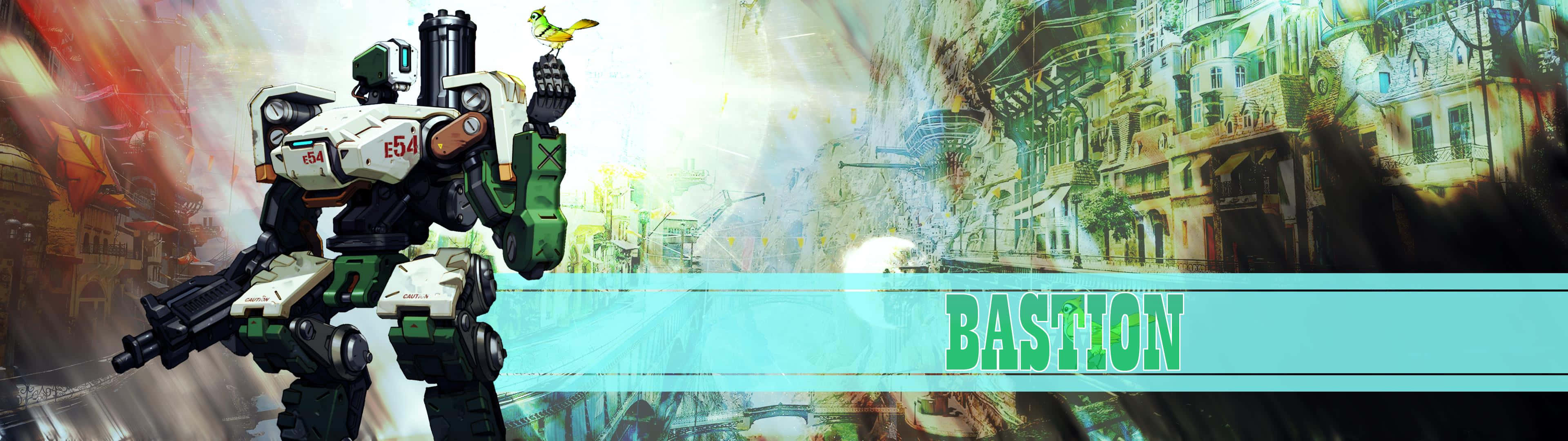 Overwatch Dual, green and white armored robot, vibrant, painterly cityscape, 4K Desktop Wallpaper
