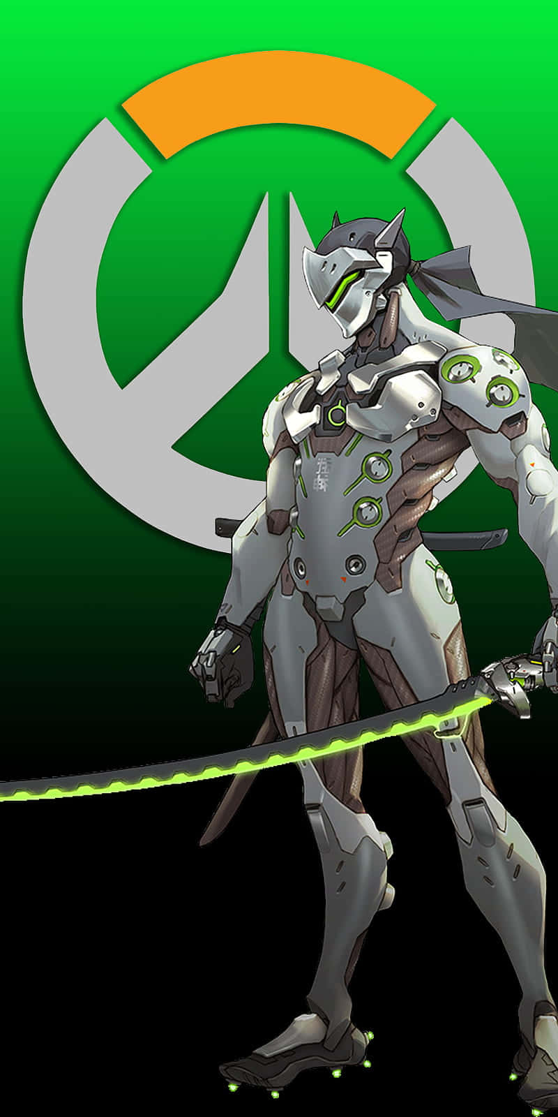 Overwatch Genji, glowing green sword, Overwatch logo, HD Phone Wallpaper