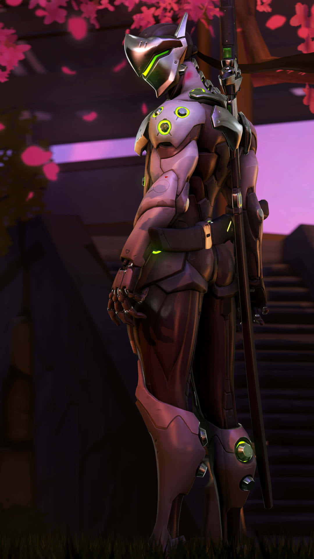 Overwatch, Genji, pink cherry blossoms, Full HD Phone Wallpaper