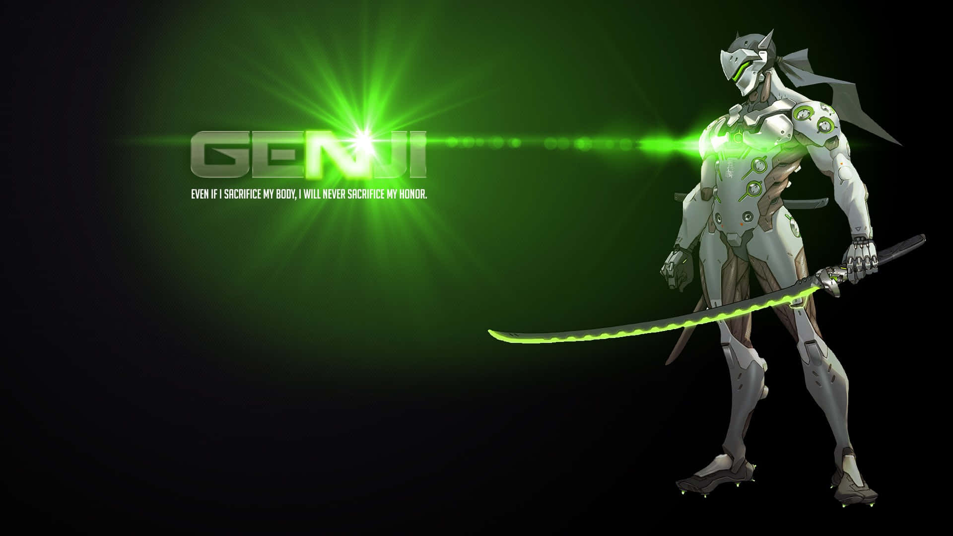 Overwatch Genji, glowing green katana, white armor, Full HD Desktop Wallpaper