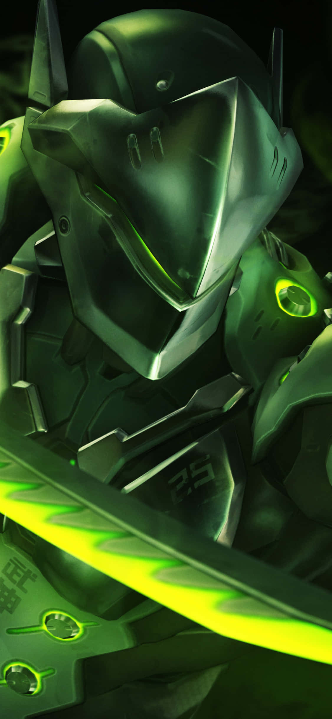 Overwatch, Genji, glowing green accents, Full HD Phone Wallpaper