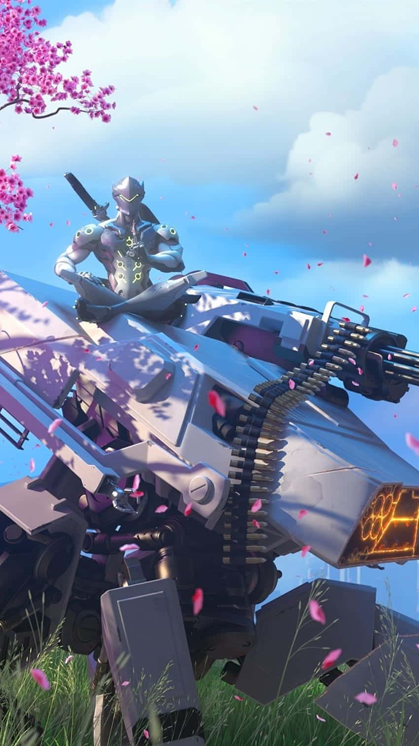 Overwatch Genji, mech, cherry blossoms, HD Phone Wallpaper
