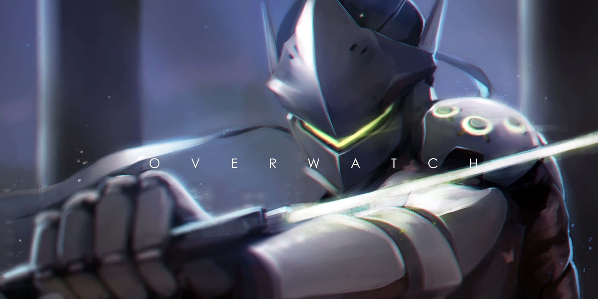 Overwatch Genji, glowing yellow eyes, sword, Full HD Desktop Wallpaper
