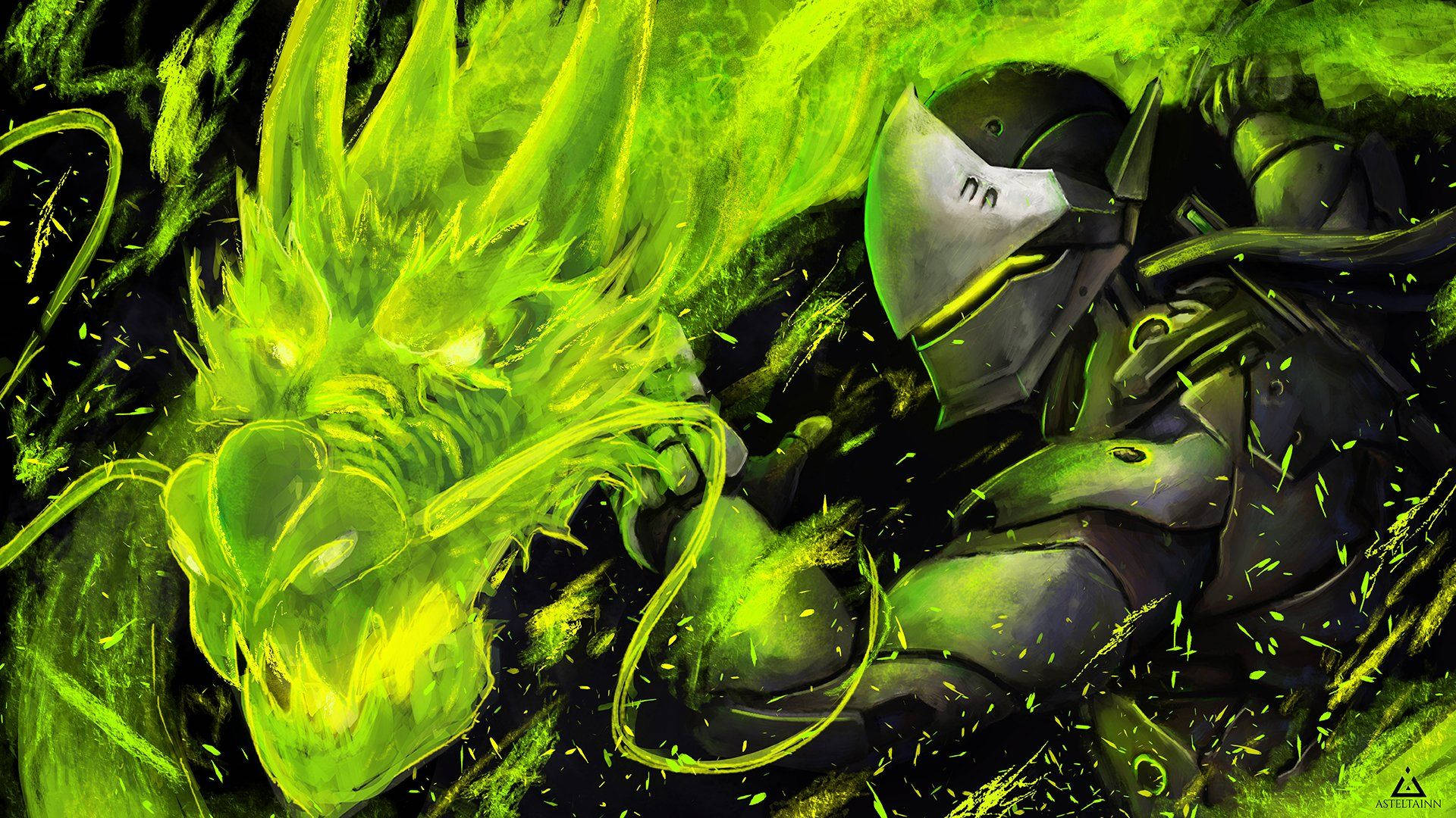 Genji, green dragon, emerald energy, Full HD Desktop Wallpaper