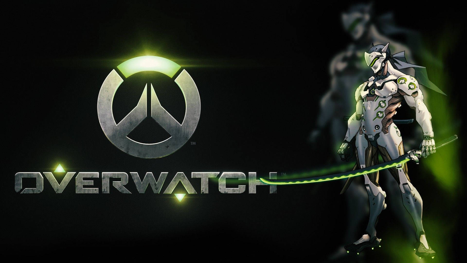 Genji, Overwatch, glowing green katana, Full HD Desktop Wallpaper