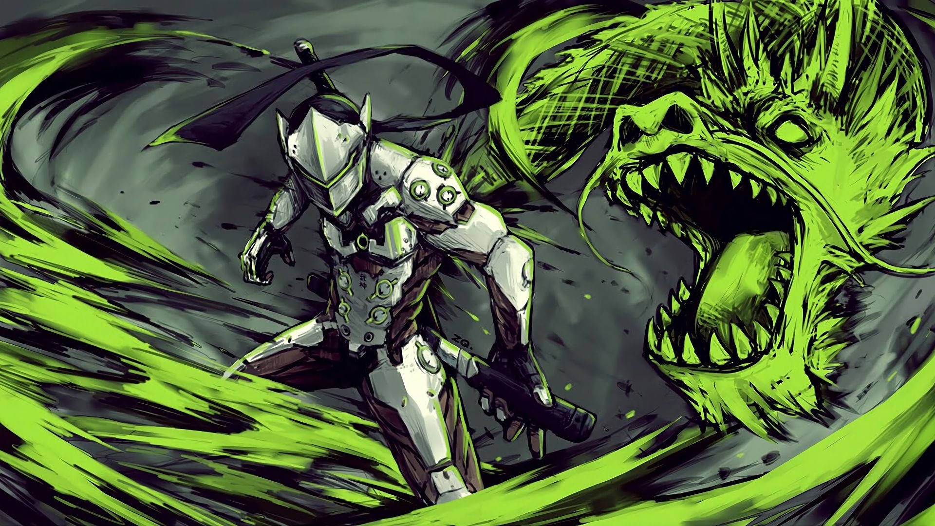 Overwatch Genji, dragon, silver armor, Full HD Desktop Wallpaper