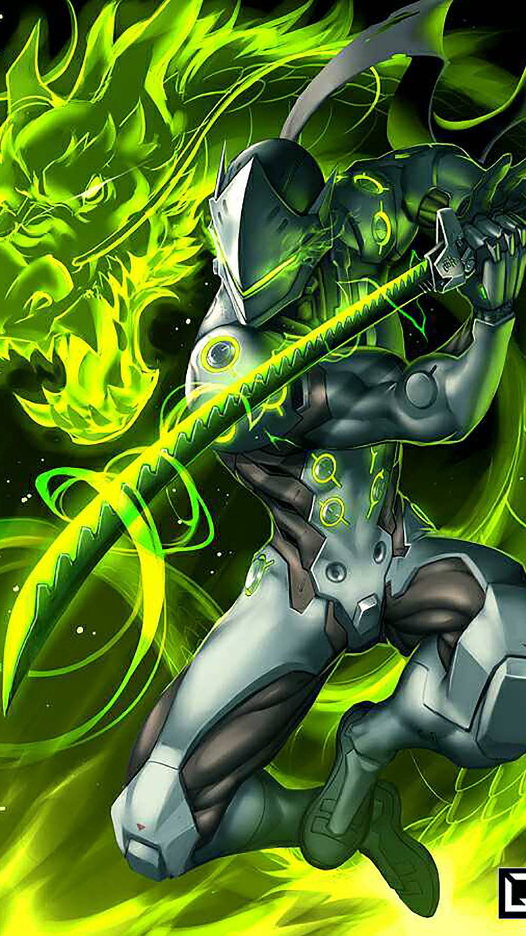 Overwatch, Genji, glowing green sword, Full HD Phone Wallpaper