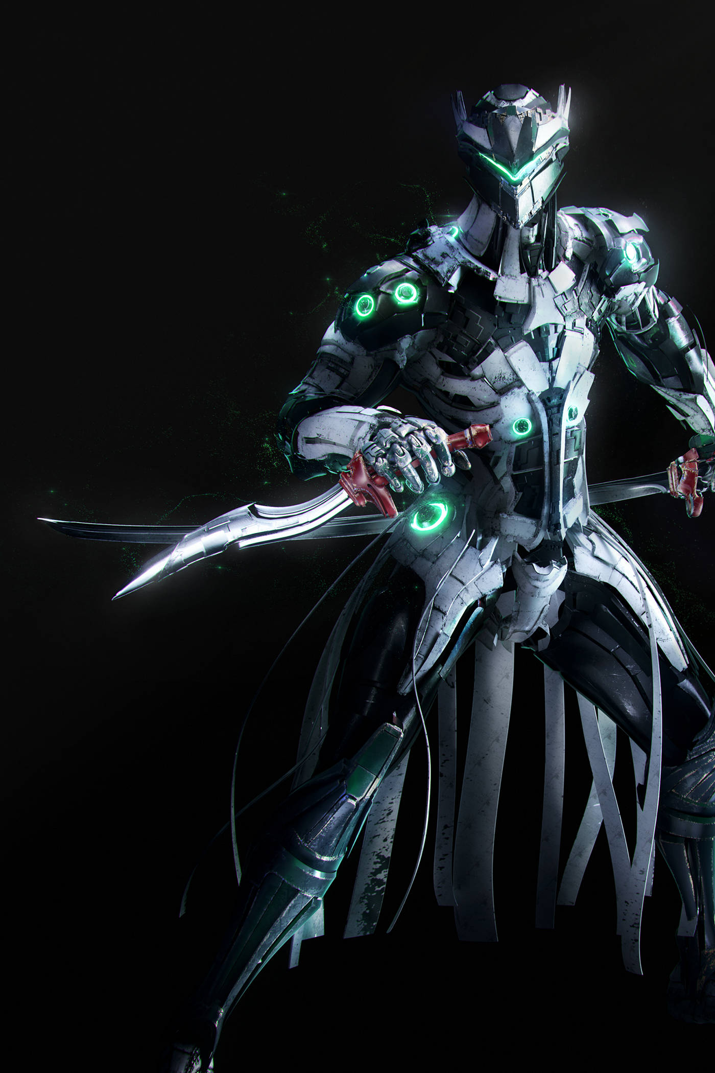 Overwatch Genji, glowing green eyes, blades, Full HD Phone Wallpaper