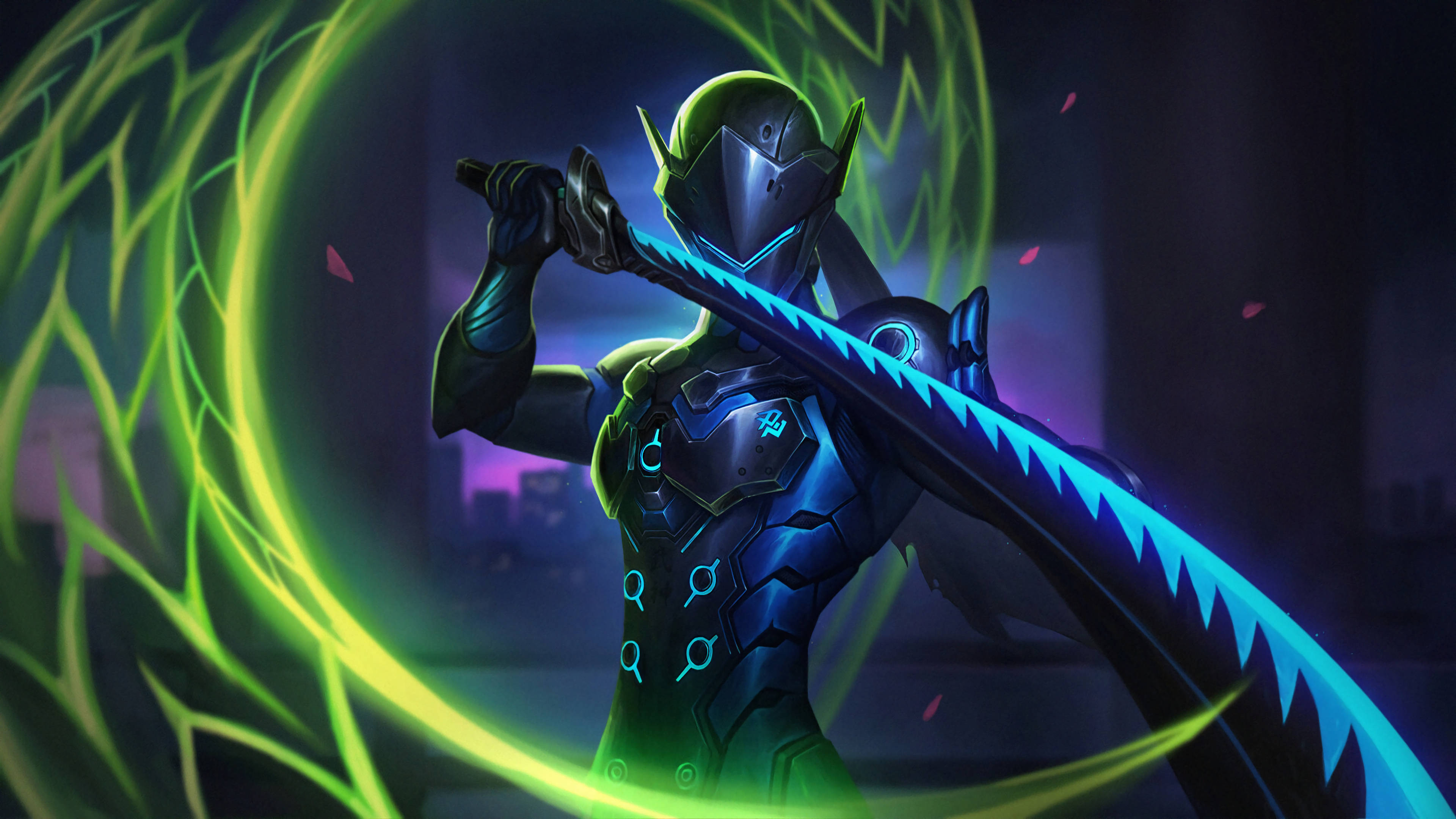 Overwatch, Genji, glowing blue sword, 4K Desktop Wallpaper