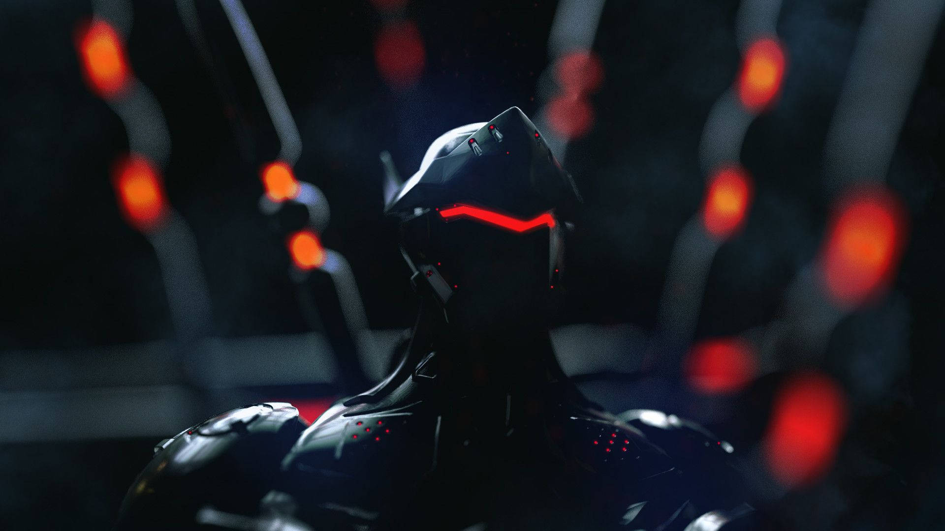 Overwatch Genji, neon red, glowing red eyes, Full HD Desktop Wallpaper