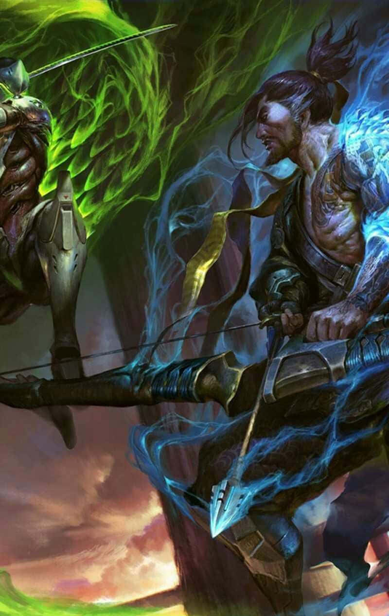 Overwatch, Hanzo, glowing blue energy, SD Phone Wallpaper