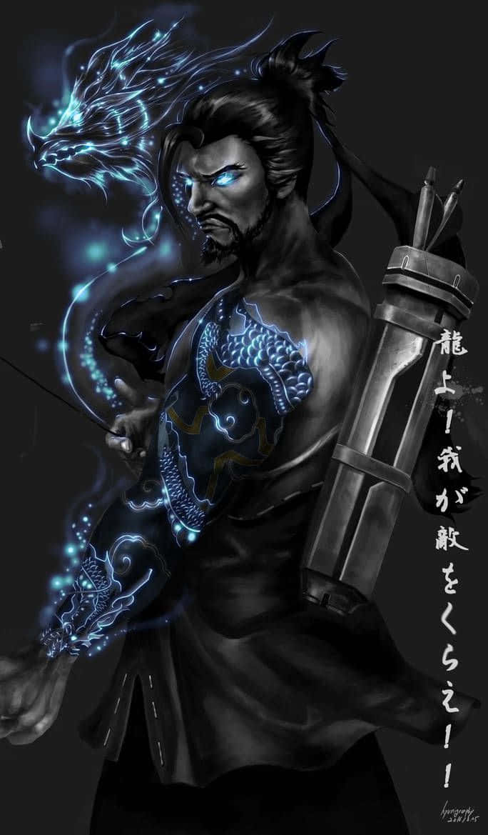 Overwatch Hanzo, glowing blue dragon tattoos, spectral blue dragon, SD Phone Wallpaper