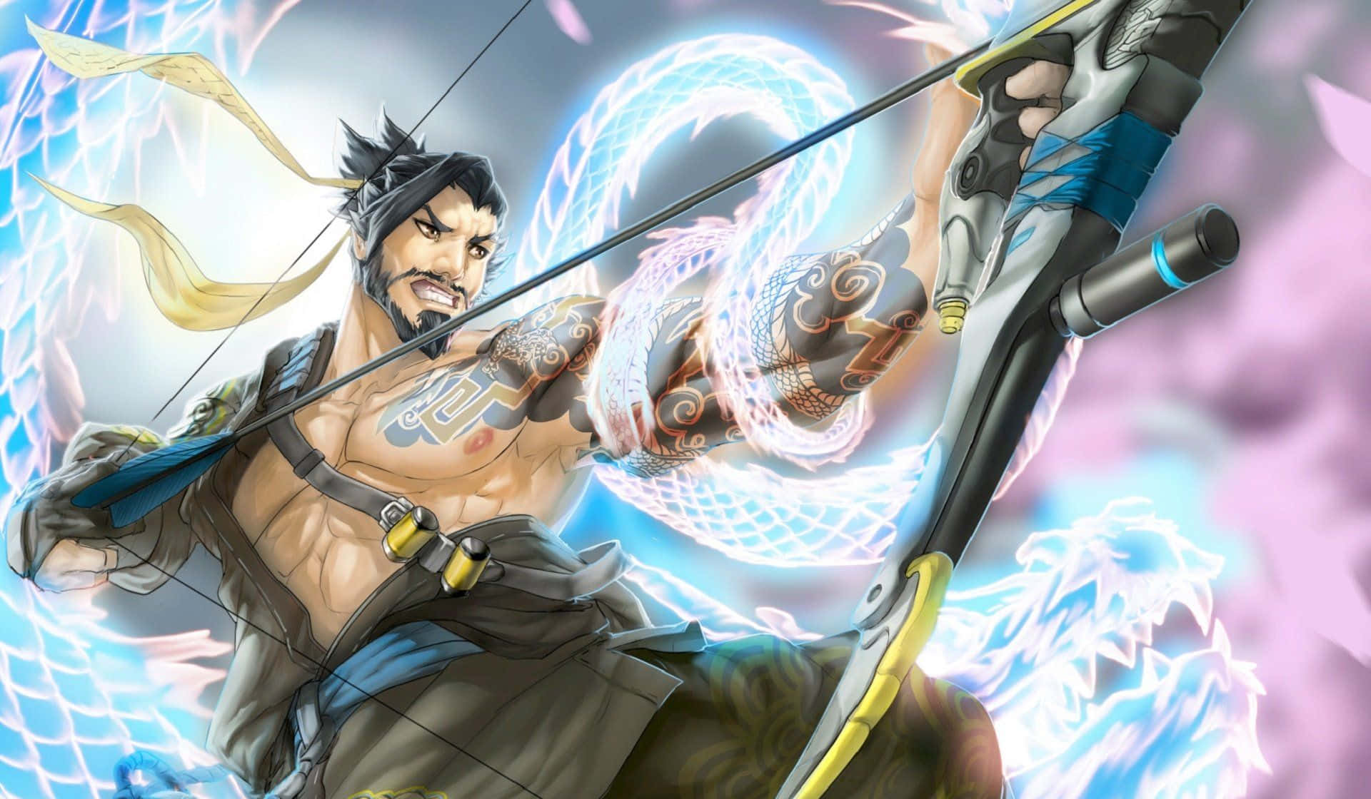 Overwatch, Hanzo, glowing bow, Full HD Desktop Wallpaper