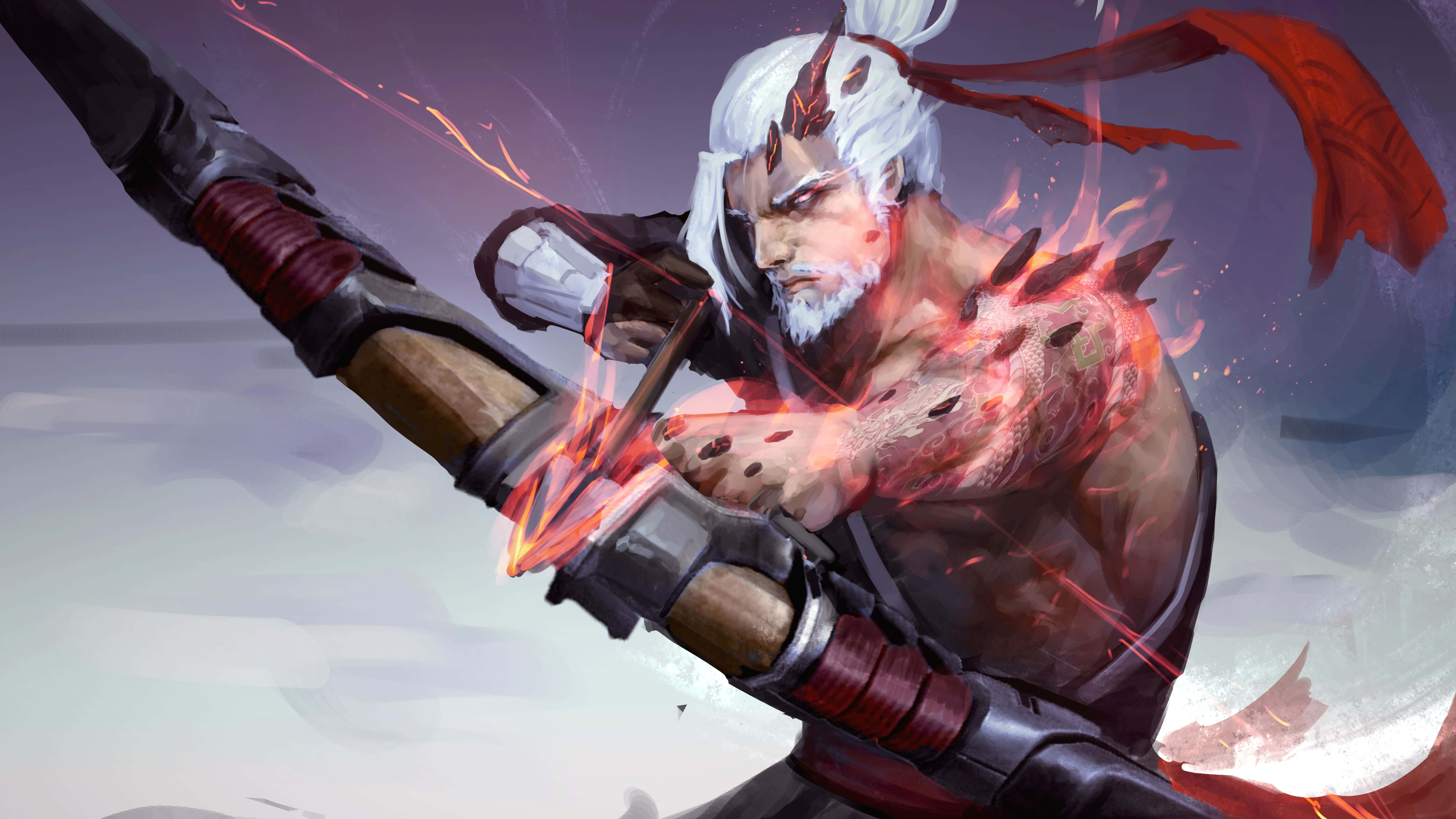 Overwatch, Hanzo, white-haired warrior, 8K Desktop Wallpaper