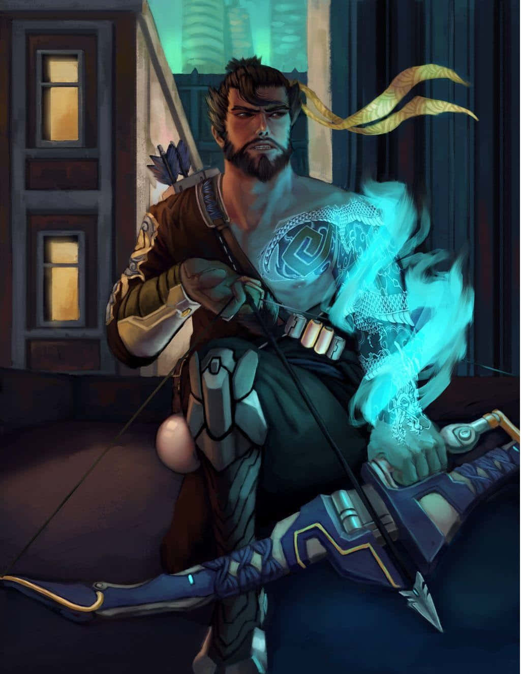 Overwatch, Hanzo, futuristic bow, HD Phone Wallpaper