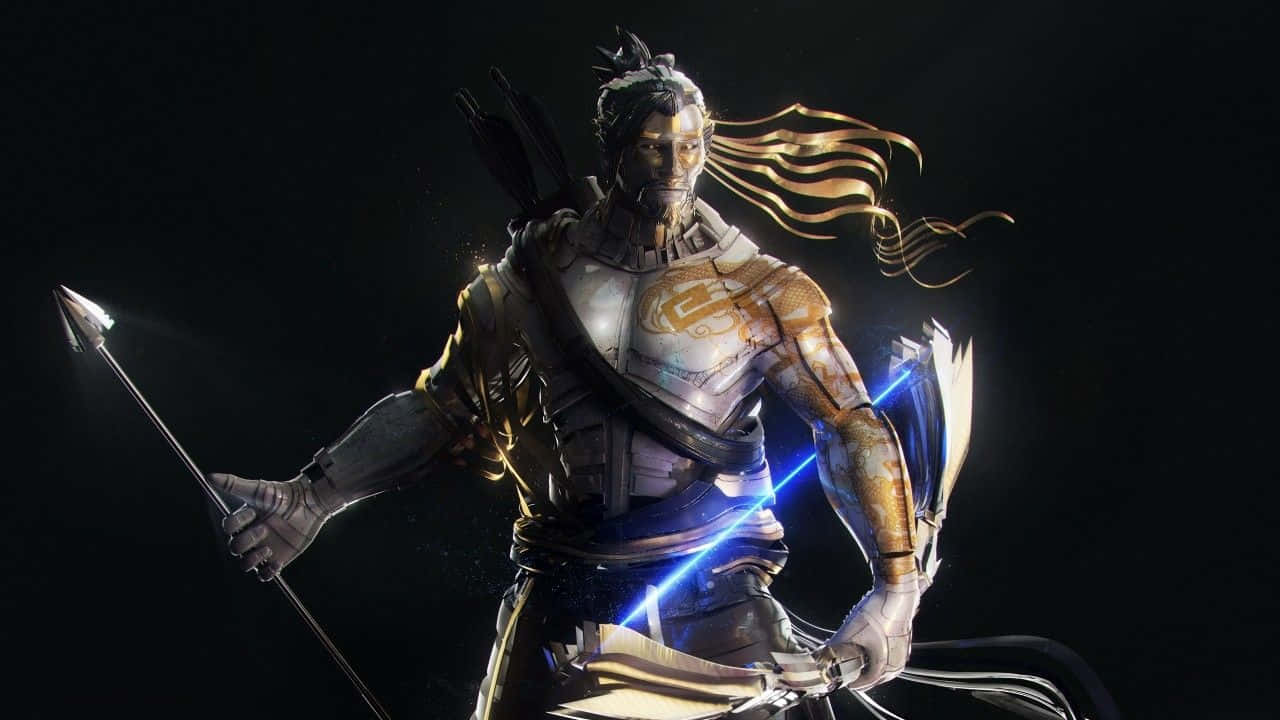 Overwatch Hanzo, glowing spear, ornate armor, HD Desktop Wallpaper