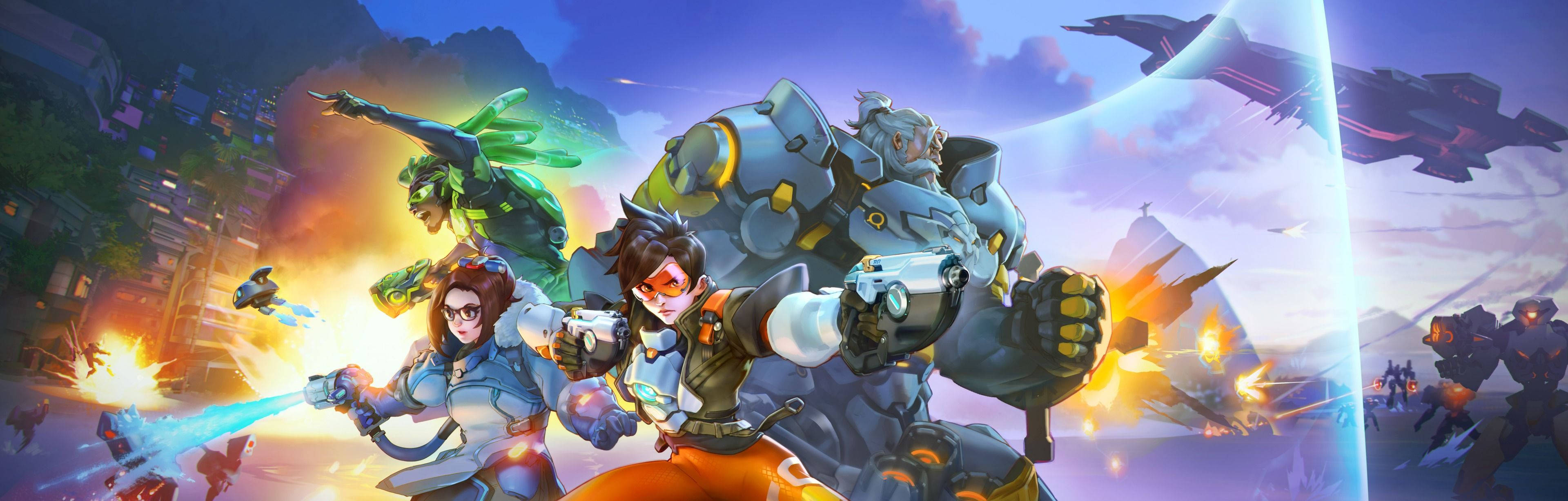 Overwatch, 4K Heroes Platoon, fiery explosions, 4K Desktop Wallpaper