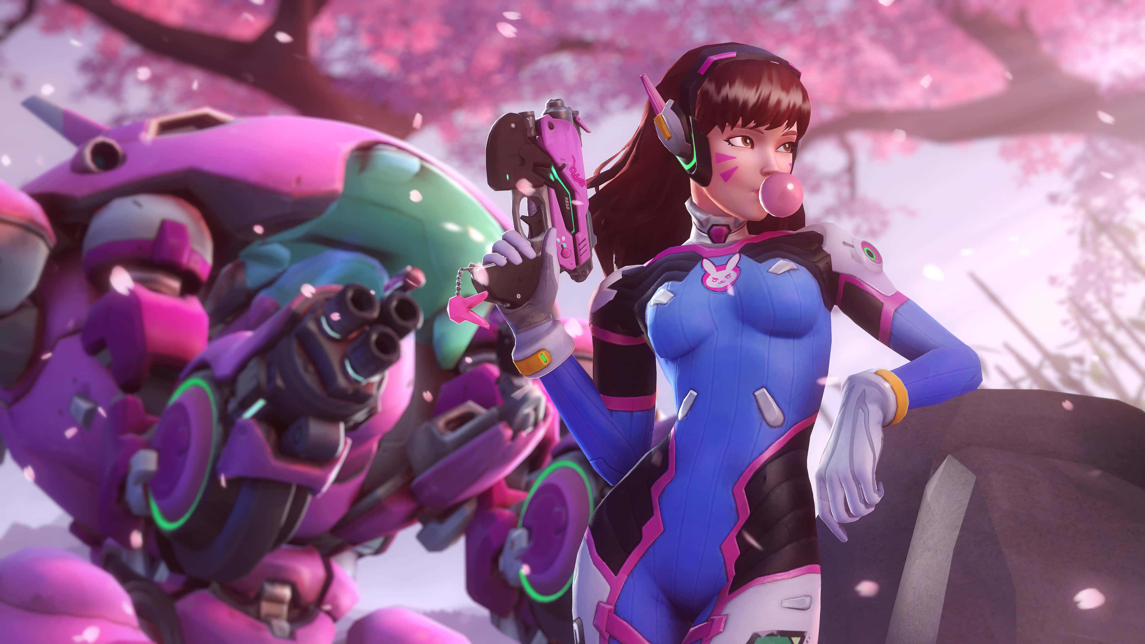 Aesthetic Overwatch, female hero, blue and pink armor, 4K Desktop Wallpaper