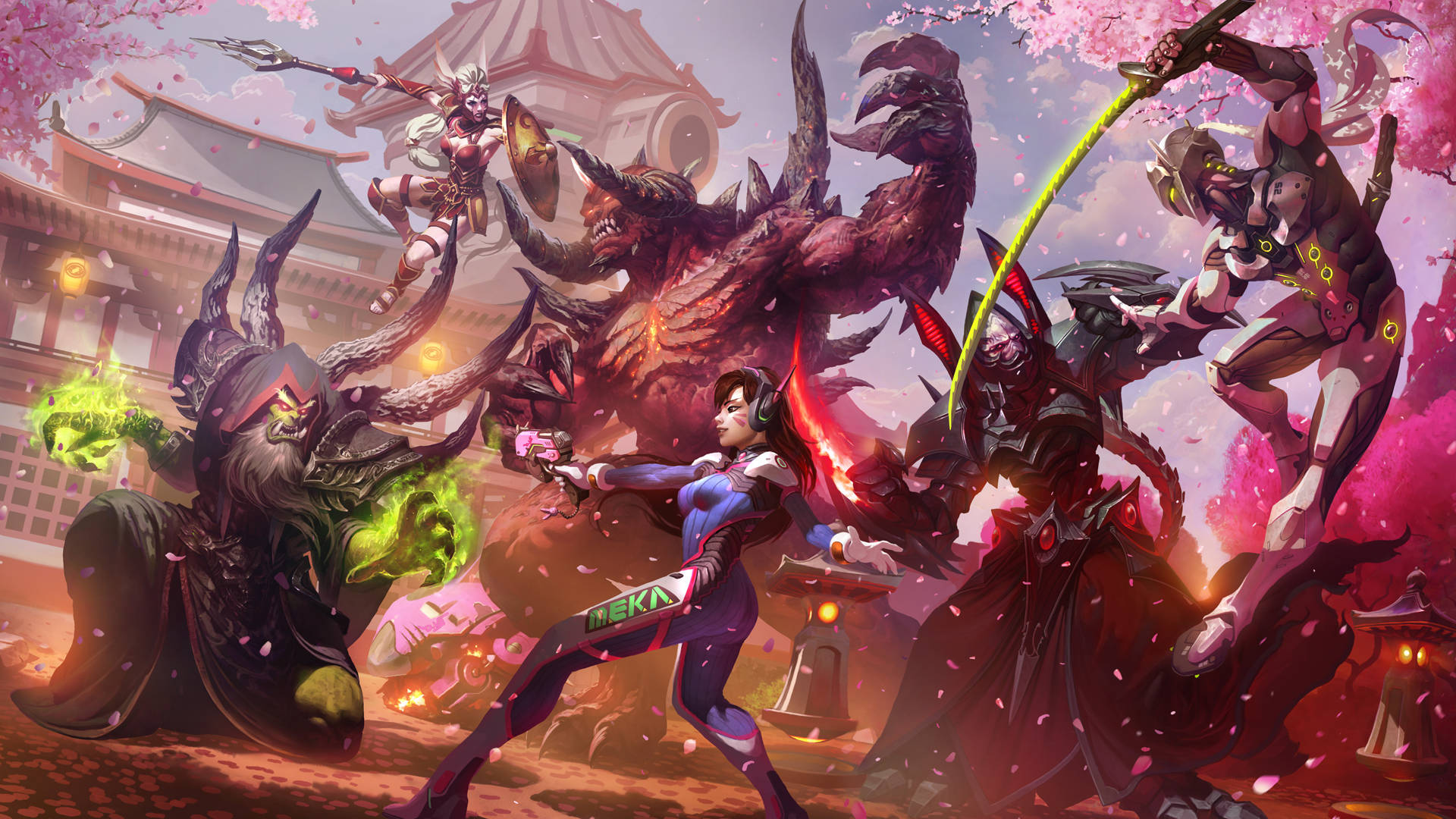 Heroes of the Storm, Overwatch, cherry blossoms, Full HD Desktop Wallpaper