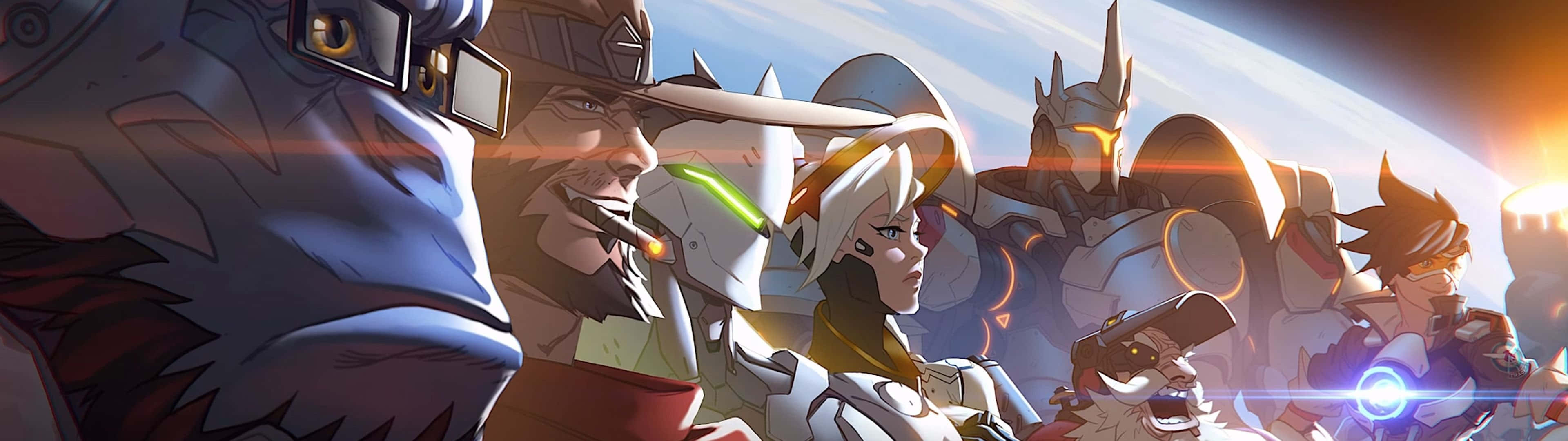 Overwatch, cosmic backdrop, heroes, 4K Desktop Wallpaper