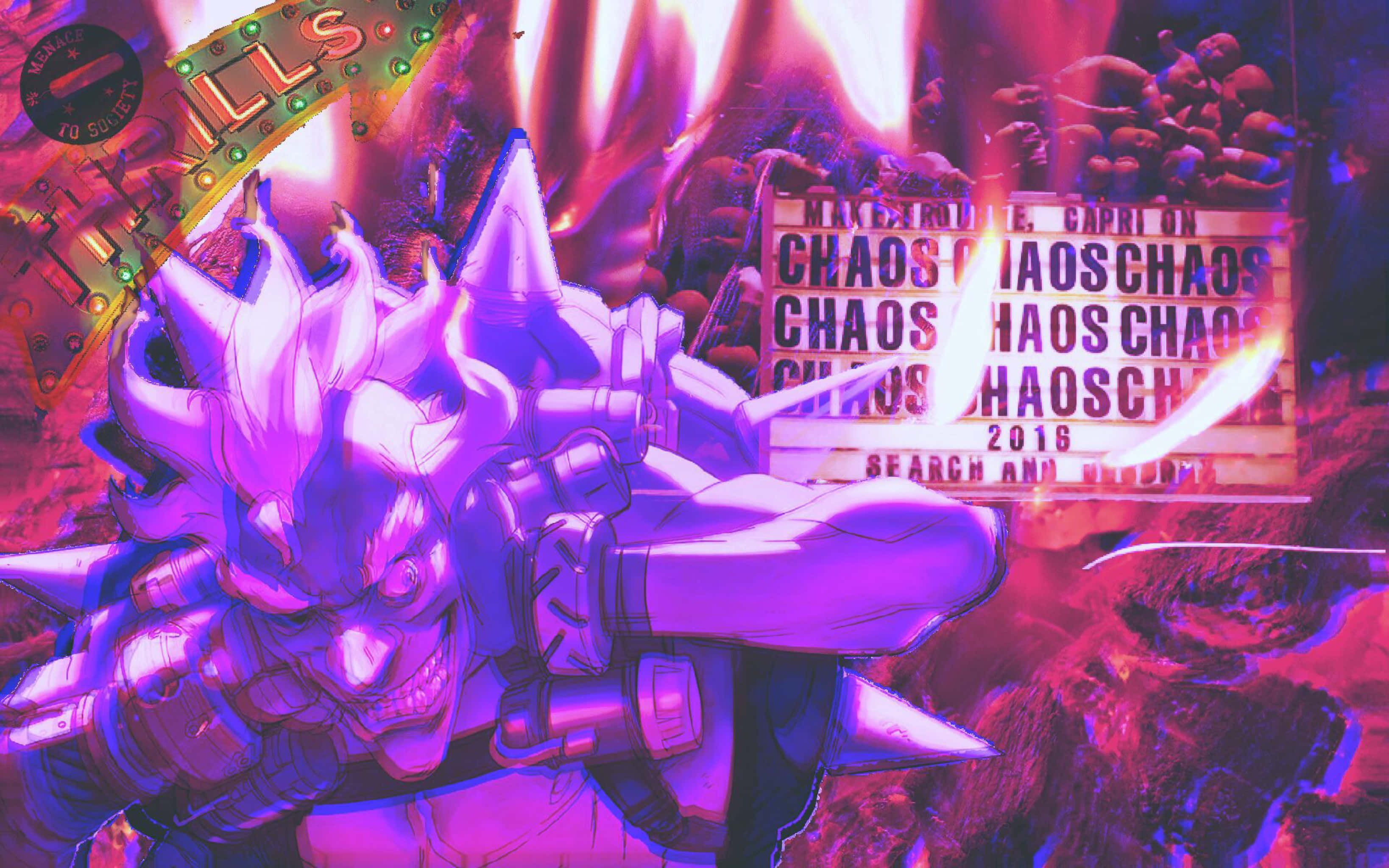 Overwatch, purple armored warrior, spiky hair, 2K Desktop Wallpaper