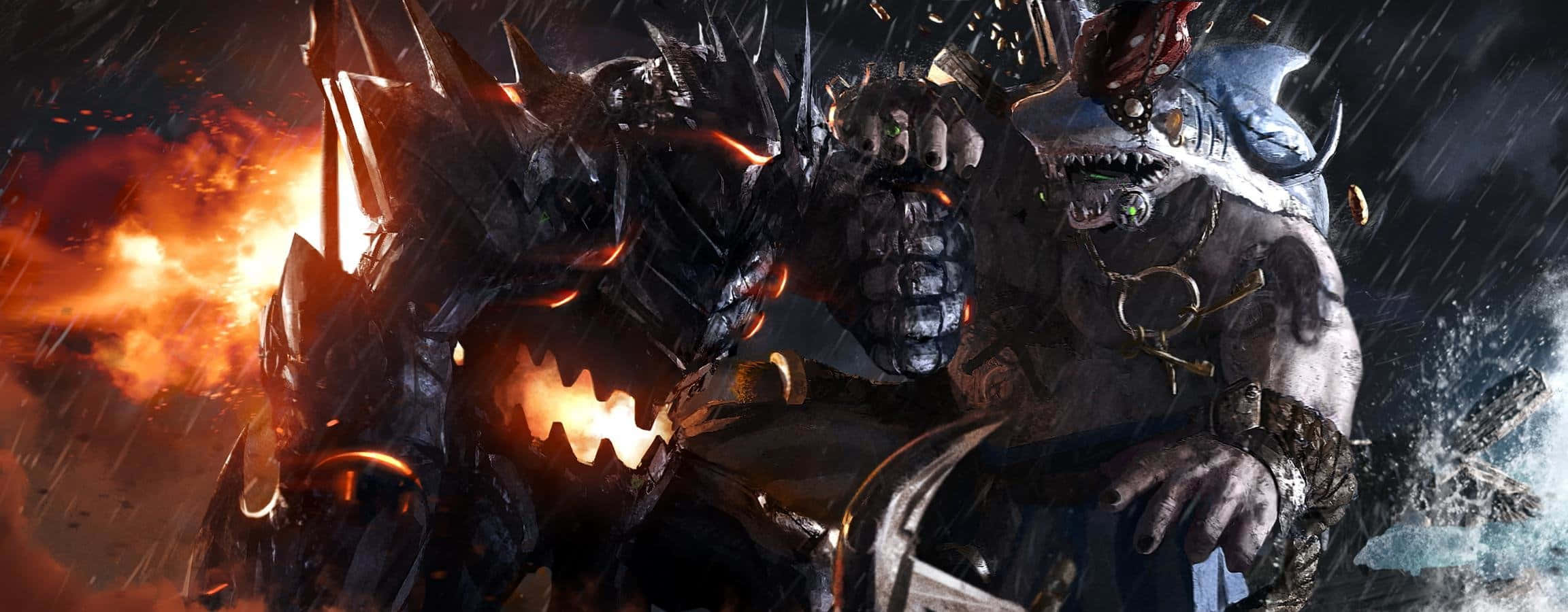 Overwatch, monstrous armored warriors, rain-soaked battlefield, Full HD Desktop Wallpaper