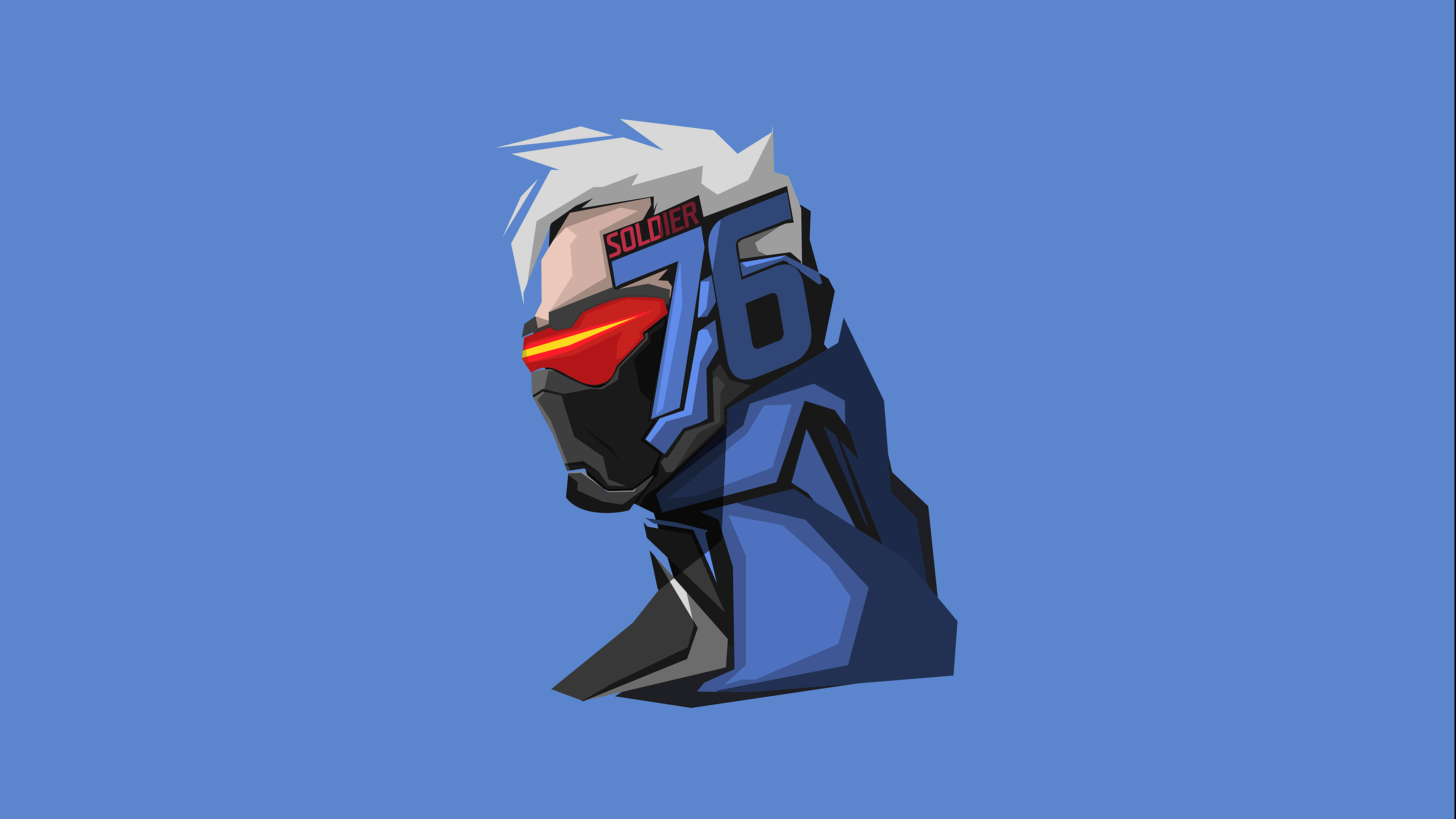 Soldier 76, white hair, glowing red visor, 8K Desktop Wallpaper