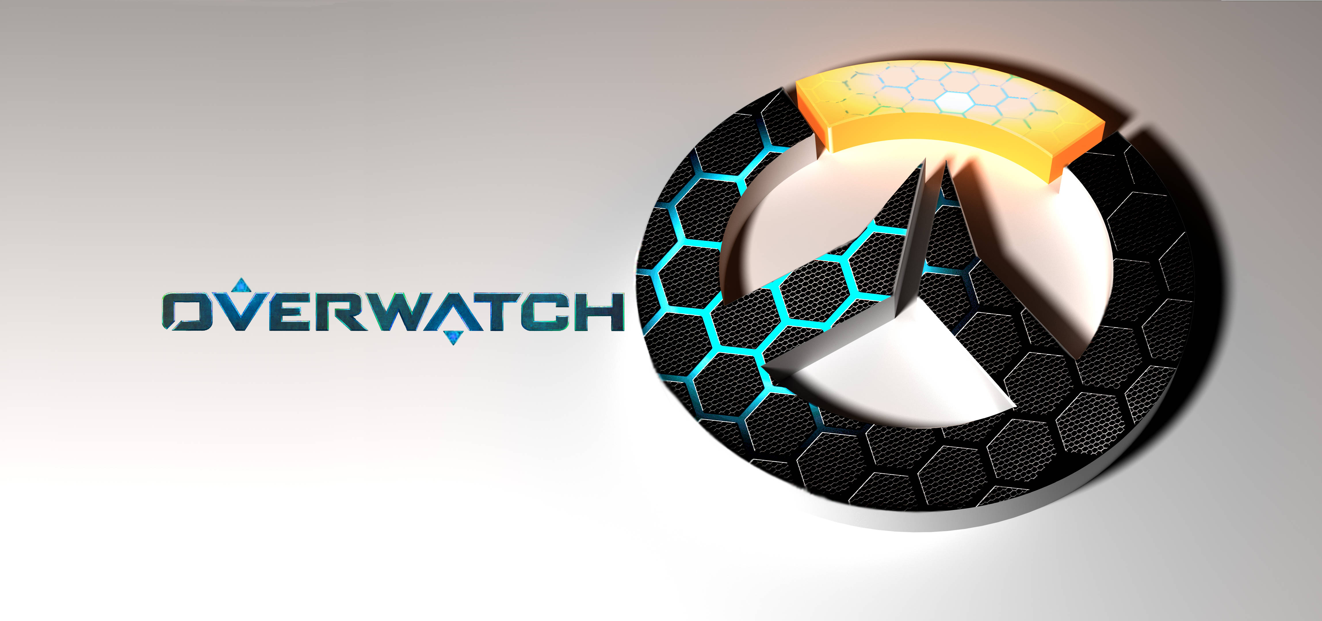 Overwatch, futuristic hexagonal design, glowing blue accents, 4K Desktop Wallpaper