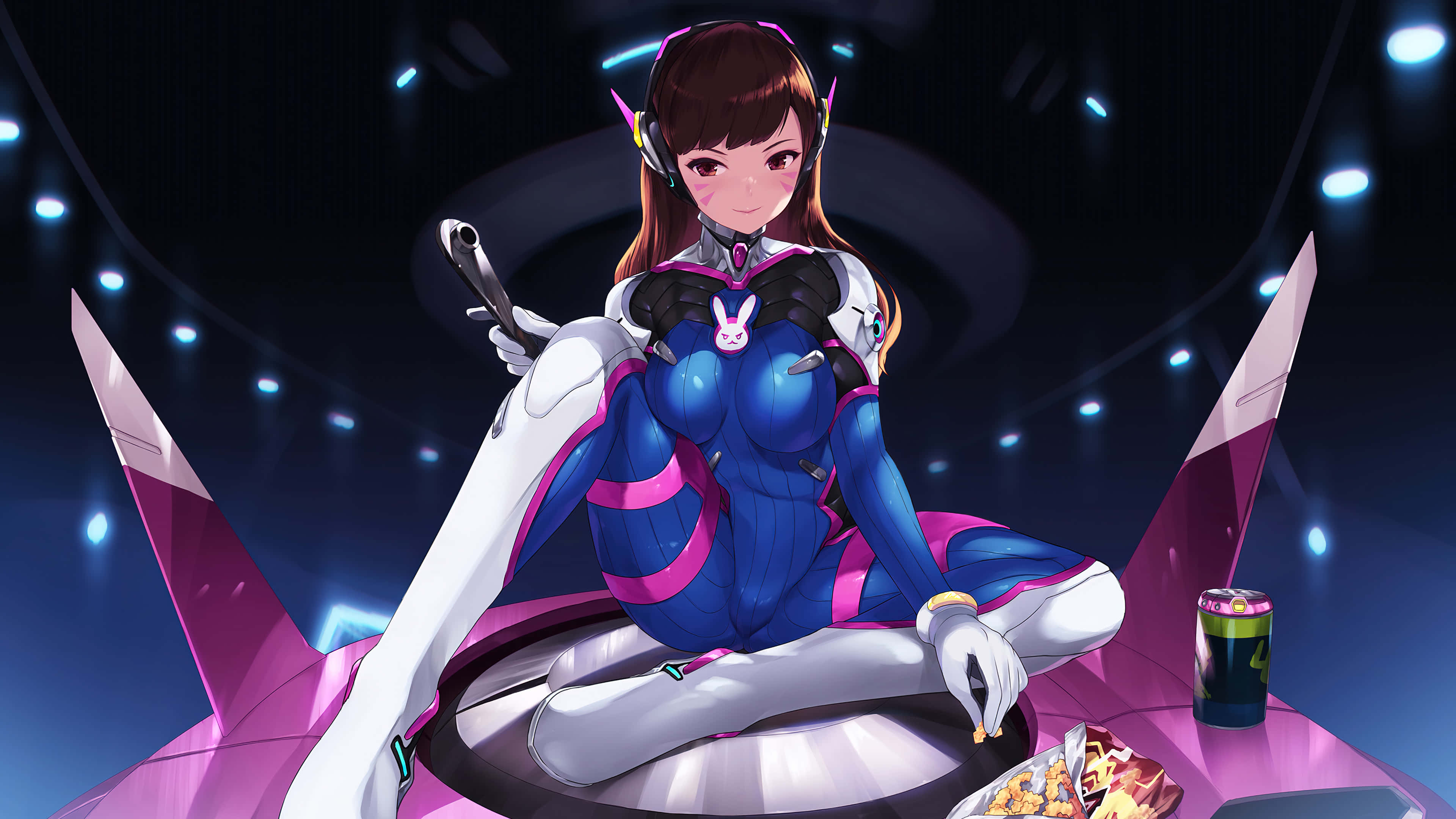 Overwatch Heroes, blue and pink suit, futuristic pink throne, 4K Desktop Wallpaper
