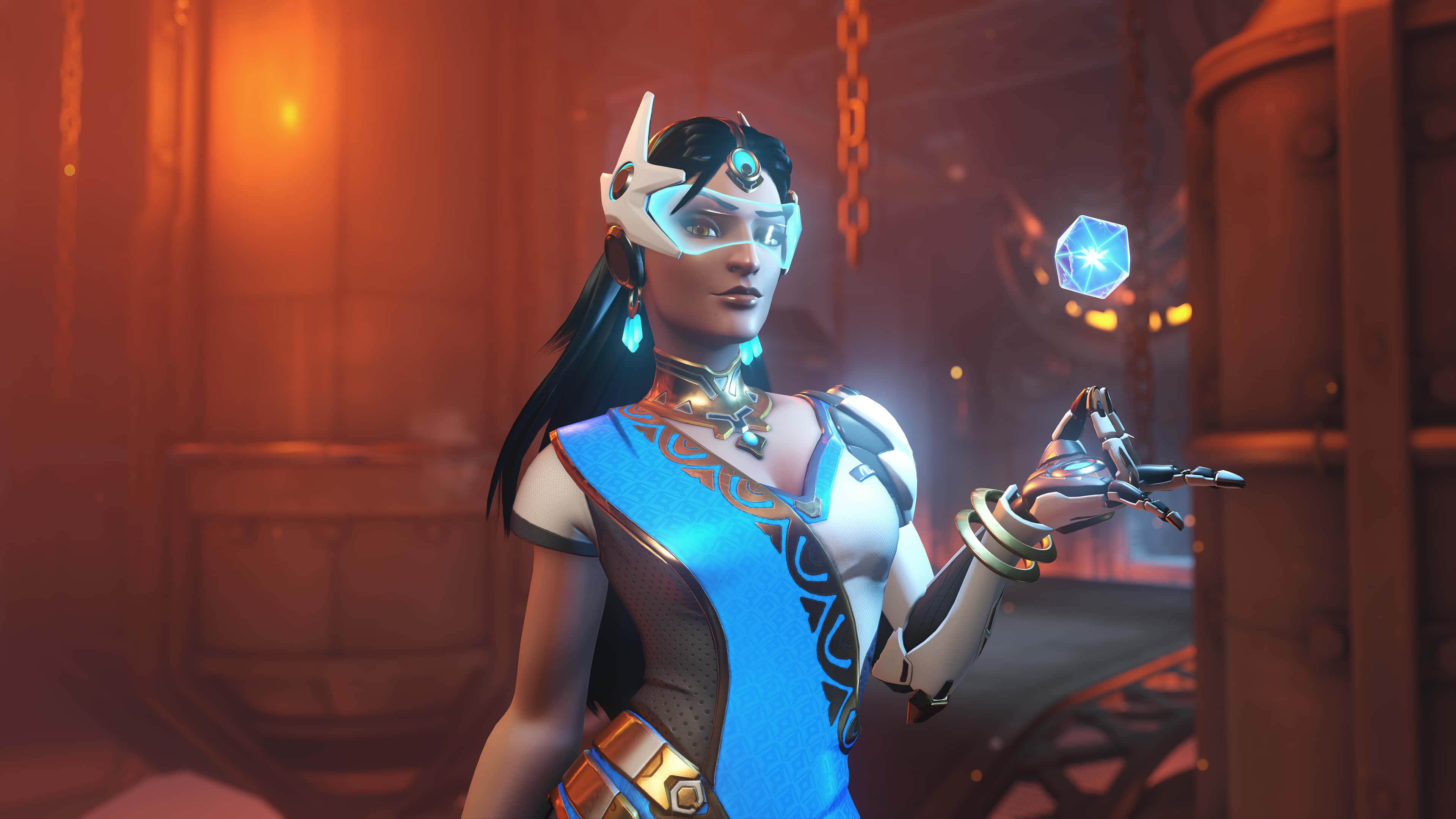 Overwatch Heroes, futuristic female warrior, blue and white armor, 4K Desktop Wallpaper