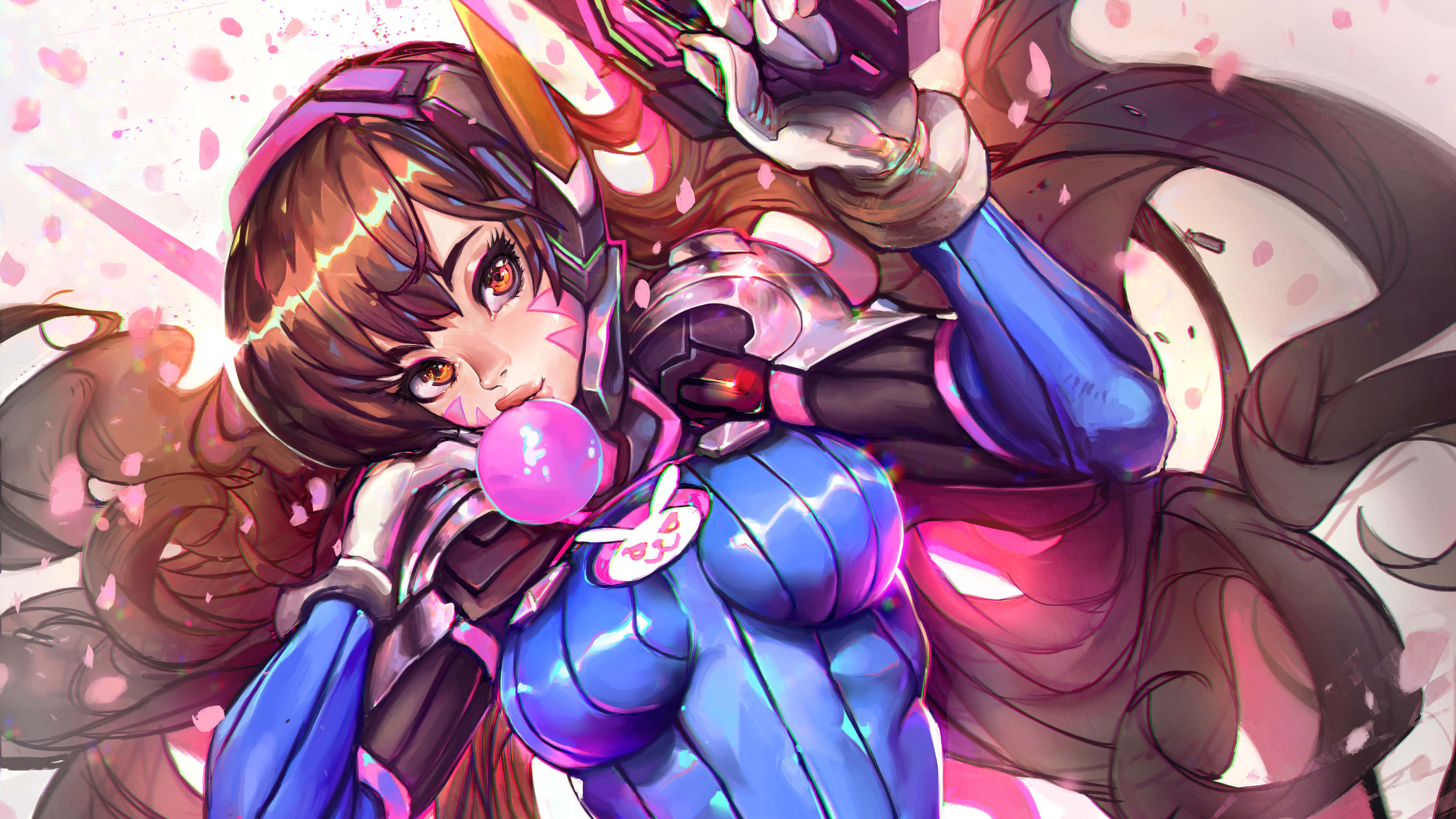 Overwatch Heroes, anime girl, blue and pink armored suit, 4K Desktop Wallpaper