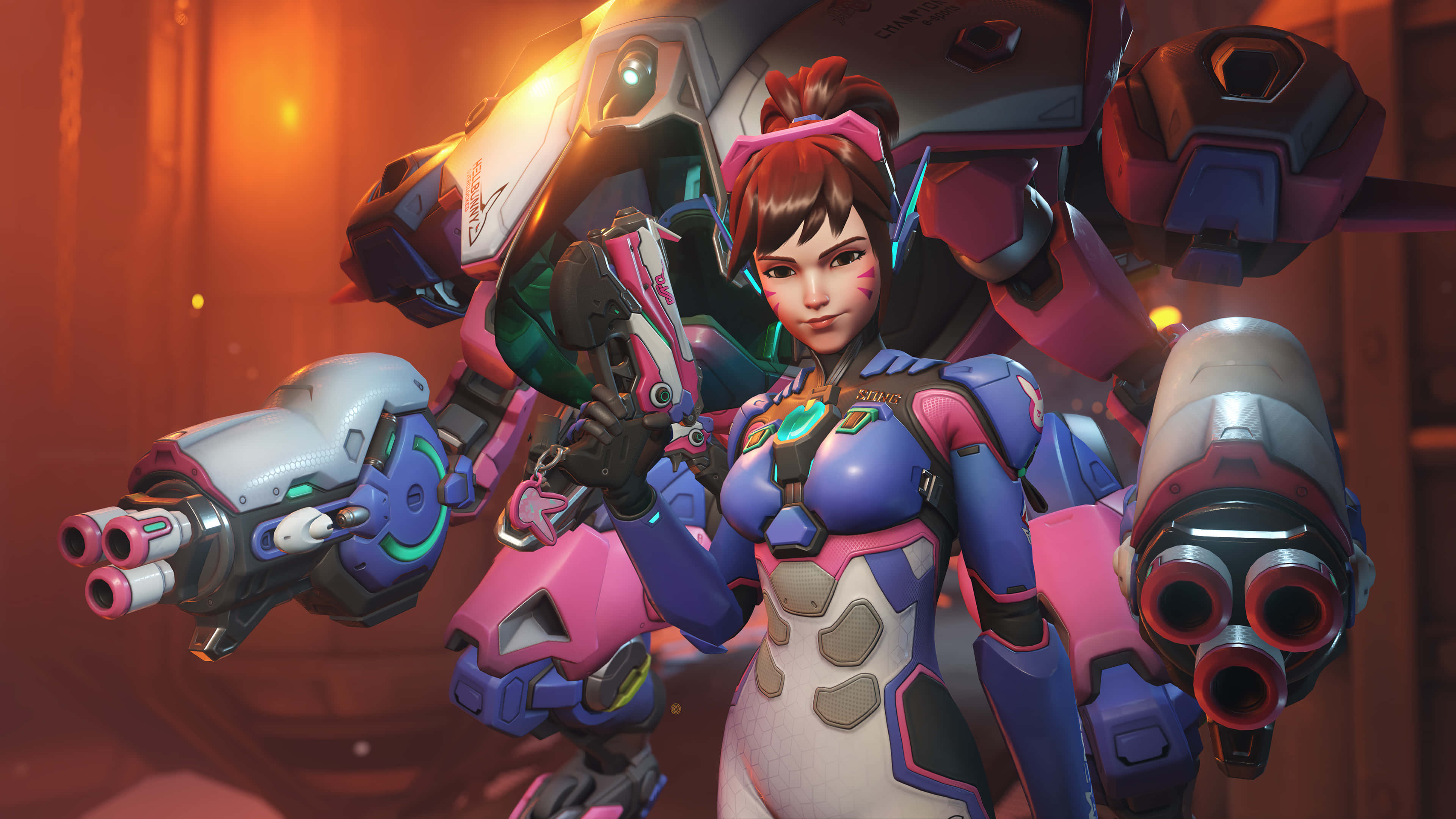 Overwatch Heroes, female hero, pink and blue armor, 4K Desktop Wallpaper